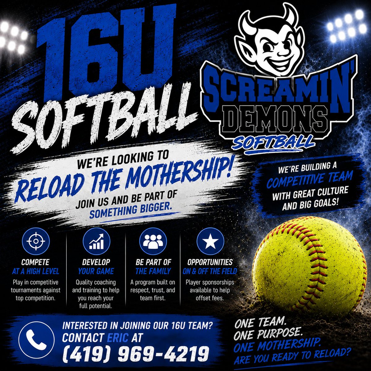 DemonsSportsGrp's tweet photo. Screamin' Demons is still recruiting! Founding 18U roster forming. 16U looking to reload the mothership! We're looking for pitchers &amp; catchers, but all players are welcome. Evaluations available.

18U: Sarah (419) 204-8569 
16U: Eric (419) 969-4219

#TravelSoftball #OhioSoftball https://t.co/wnvn2Z6AVc