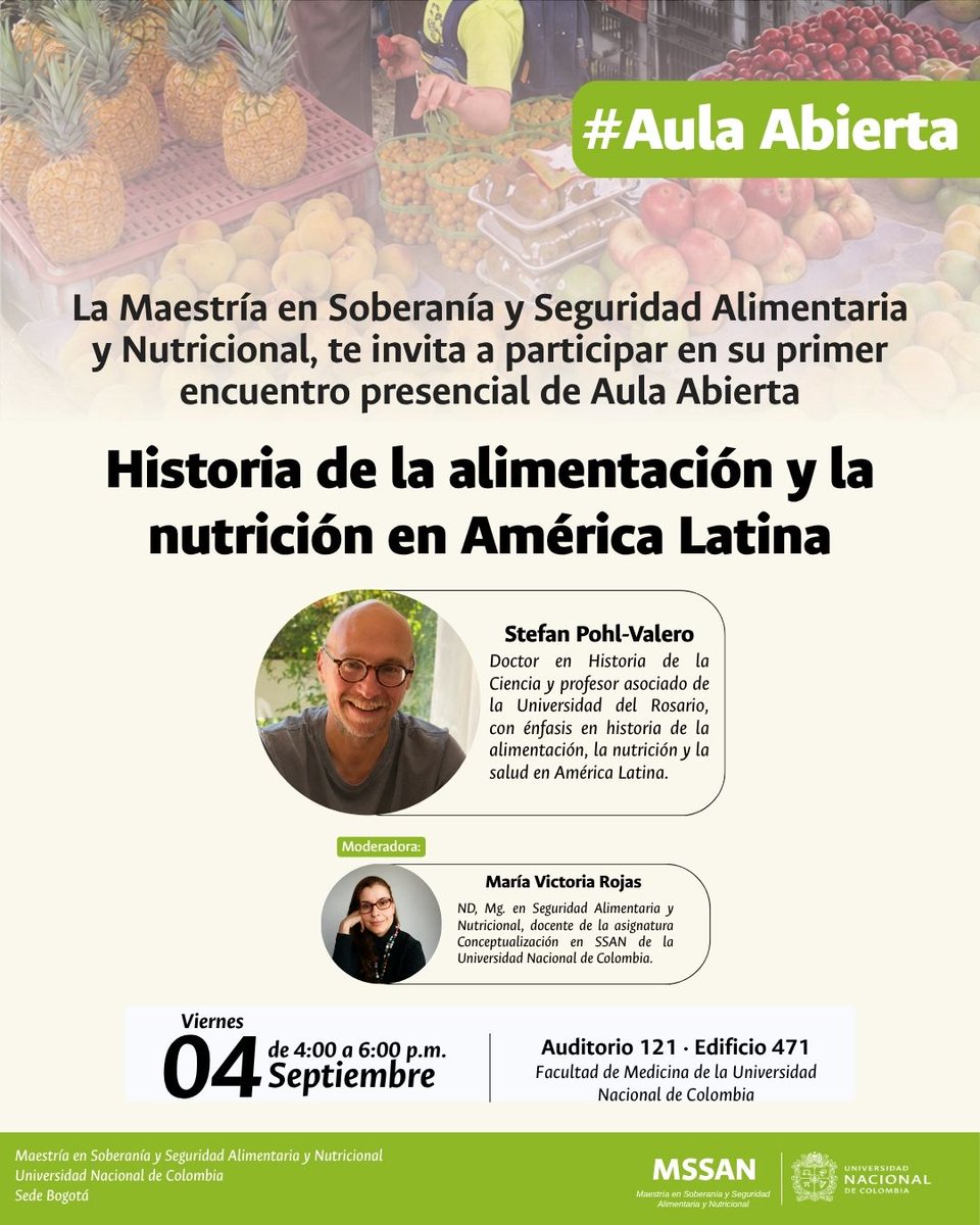 Docisp's tweet photo. La Maestría en Soberanía y Seguridad Alimentaria y Nutricional, te invita a su primer encuentro presencial de Aula Abierta: Historia de la alimentación y la nutrición en América Latina. https://t.co/QYHI1twmUw