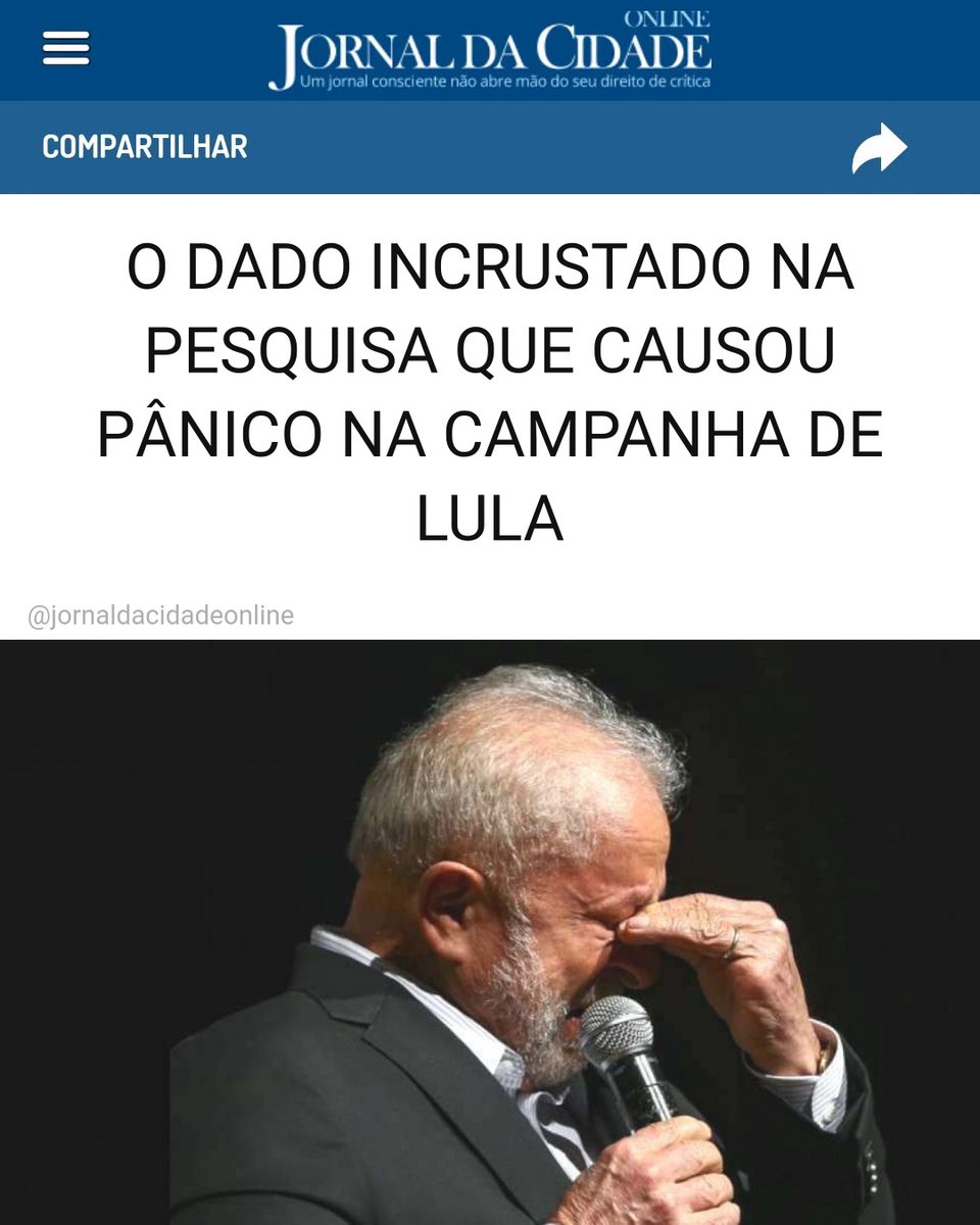 JornalDaCidadeO's tweet photo. O DADO INCRUSTADO NA PESQUISA QUE CAUSOU PÂNICO NA CAMPANHA DE LULA

A desaprovação de Lula (PT) voltou a subir na pesquisa AtlasIntel Bloomberg e chegou a 52,9%, quase dois pontos percentuais acima dos 51% registrados em julho. A aprovação recuou de 48% para 45,4%, enquanto 1,7% dos entrevistados não souberam responder. O levantamento foi divulgado nesta segunda (31/08).

O movimento foi mais acentuado entre alguns segmentos relevantes para a base eleitoral do presidente. A maior variação ocorreu entre os jovens de 16 a 24 anos: a parcela que desaprova Lula passou de 42,7% em julho para 76,9% na nova rodada, uma diferença de 34,2 pontos percentuais. Esse dado causou verdadeiro pânico entre os petistas.

Também houve deterioração entre os eleitores de menor renda. Na faixa que recebe até R$ 2 mil por mês, a desaprovação avançou de 43,7% para 61,1%.

Entre as mulheres, a desaprovação aumentou cerca de quatro pontos percentuais em relação ao levantamento anterior.

A tendência atual é de crescimento de todos esses índices. Ou seja, vai ficar ainda pior...

E é essa turma que vai decidir a eleição.

Matéria do Jornal da Cidade Online
