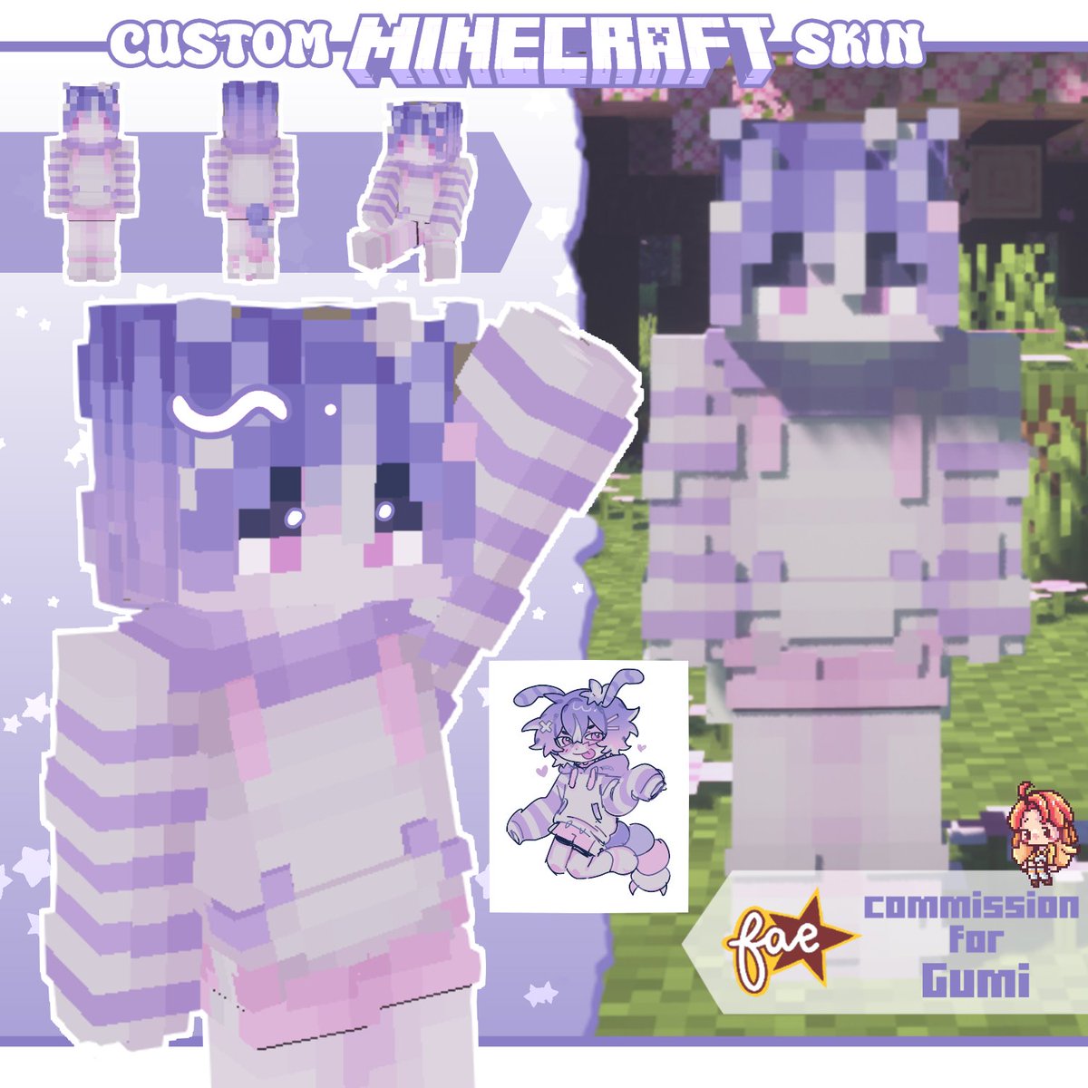 Faethly's tweet photo. Minecraft skin for @goobygumi ! 💜
(´･ω･`)━☆ﾟ.*･｡ﾟ
#MinecraftSkin #VGenComm https://t.co/gF3Hm9b6Jl