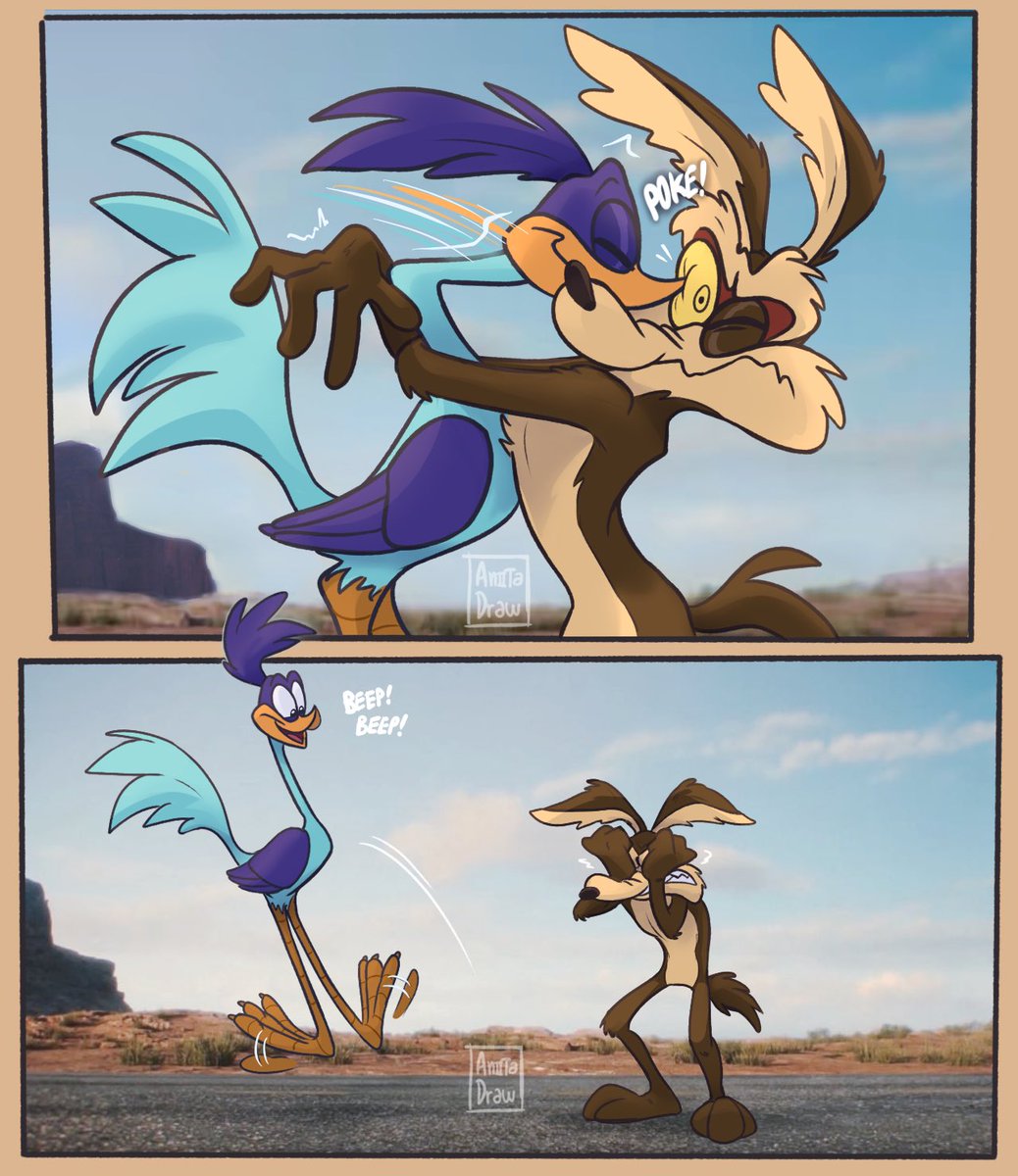 AniitaDraw's tweet photo. "Welcome Back Hug <3"

For some reason, the roadrunner stayed still and the coyote was able to catch him?!... Or was he?🫂
.
.
#coyotevsacme #warnerbrosstudios #wilerunner https://t.co/e3jmFM3cUR