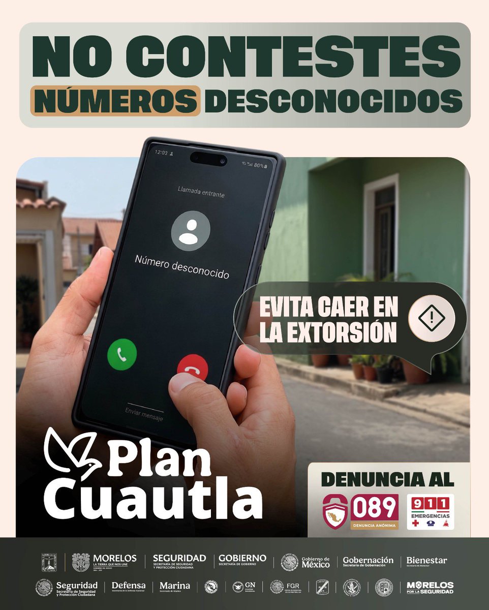 sspc_morelos's tweet photo. Ante una llamada sospechosa, evita proporcionar información y verifica antes de actuar. Recuerda que prevenir también es una forma de proteger a tu familia y comunidad.

¡Comparte estos consejos y ayudemos a fortalecer la seguridad! 

#PlanCuautla
#MorelosPorLaSeguridad https://t.co/IdeQxcURy5