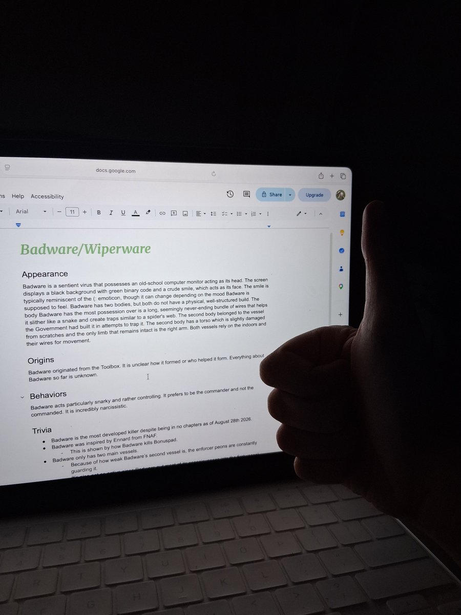 B444DWARE's tweet photo. 🖥 : It's a little rough right now, but 444 (me :3) is hard at work on that lore doc. 

Yes, it exists. It has been for weeks. I just have SO MANY FUCKING CHARACTERS TO WRITE ABOUT.

Ignore how little the info is. I was mainly focusing on the first segment. https://t.co/VNiDUVp95w