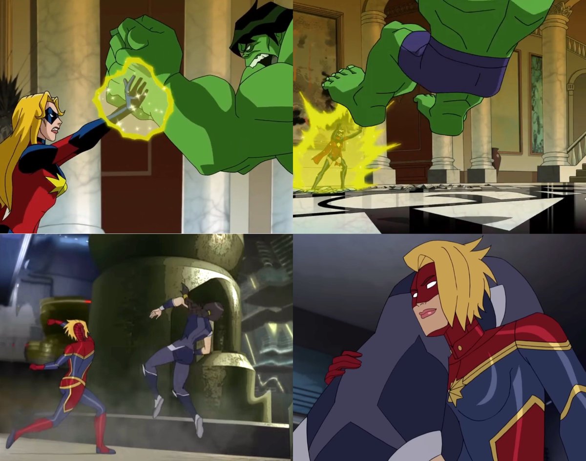 CaptMarvelNews's tweet photo. Captain Marvel showing her STRENGTH against two brawlers: The Hulk and Power Princess in Avengers EMH and Avengers Assemble animated series! https://t.co/gwXJe7ZRtC