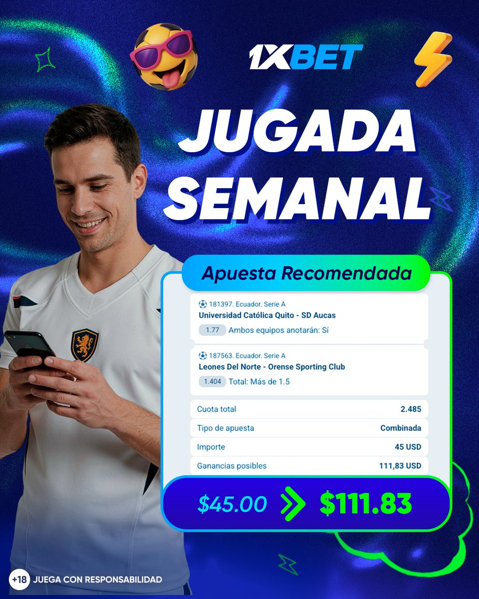 1x_ecuador's tweet photo. 🔥⚽ La Jugada de la Semana ya está aquí.
Vamos por los goles en los dos partidos. 👀🔥
🚀 Revisa la cuota y haz tu jugada en 1XBET o regístrate aquí: https://t.co/q22O3xexSx
#Futbol #Ecuador #Jugada https://t.co/U9izBO8dx0