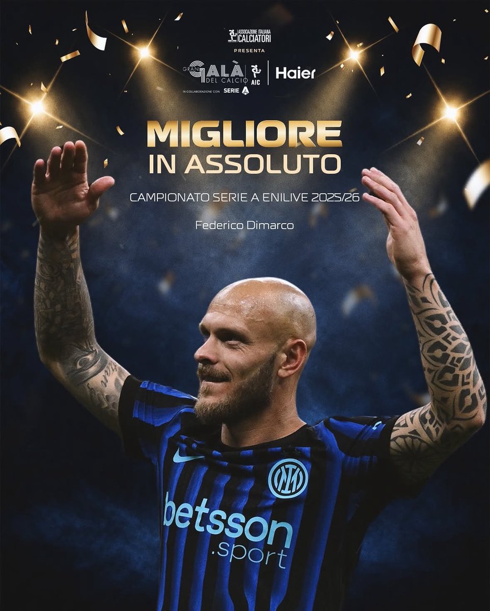 piacere_inter's tweet photo. 🏆🌟 Gran Galà del Calcio, IL CALCIATORE DELL'ANNO È: FEDERICO DIMARCO ⚫️🔵🤩
#GGDC26 https://t.co/x5DjiRJBxV