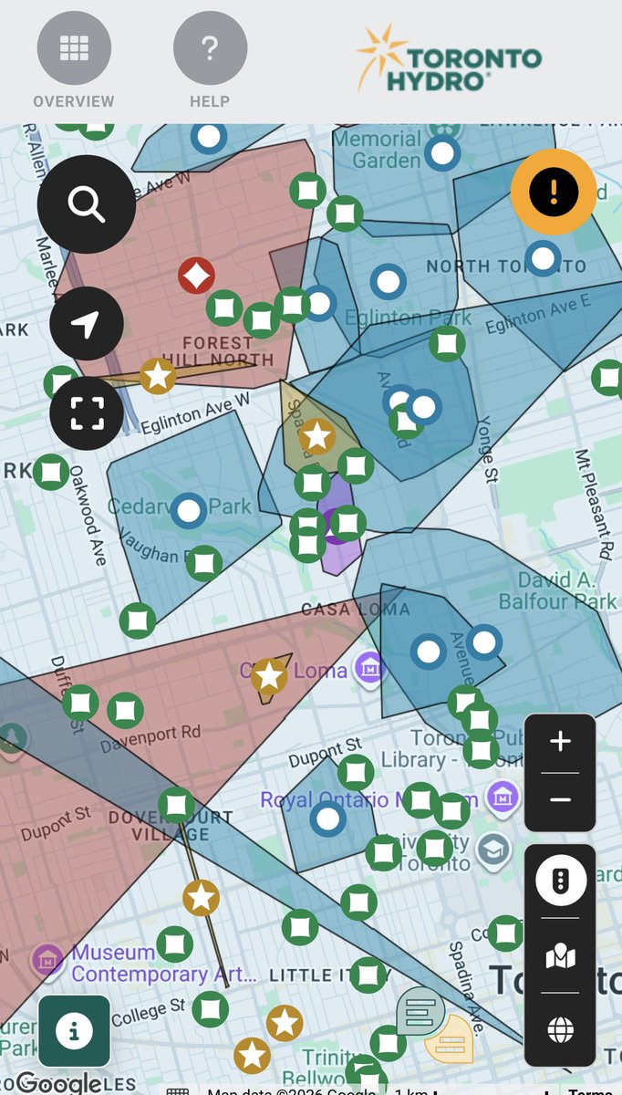 HowSenChong's tweet photo. Toronto Hydro’s outage map right now.

#onstorm https://t.co/rVHuVLW8Ux