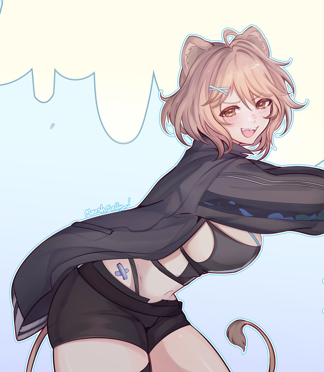 MarshMellyVT's tweet photo. Quick art of Hazumi taking a beeeg stretch! So excited for her upcoming outfit 🩵
#hazumillust 🦁 https://t.co/KRGxJat2rM