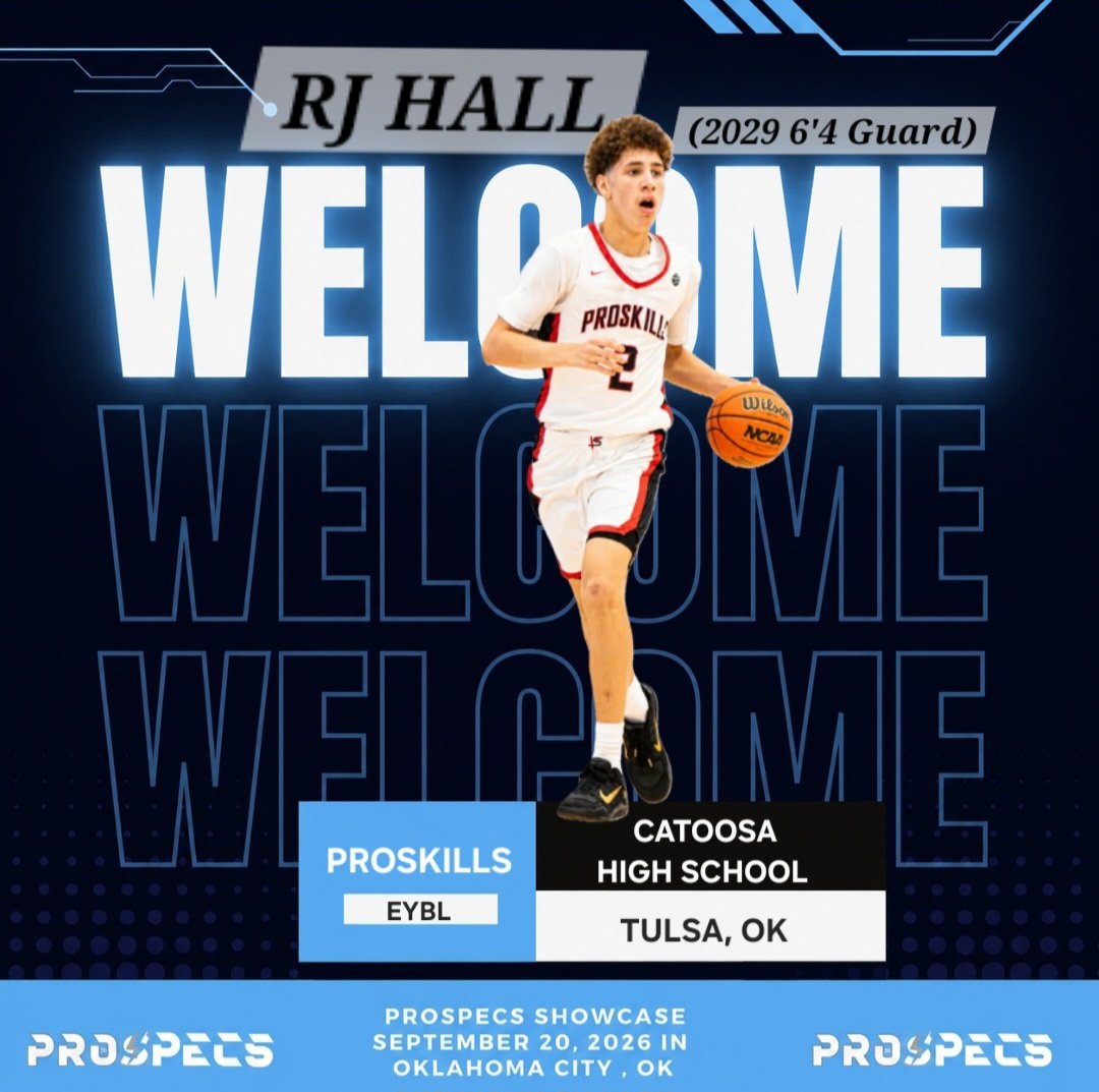 Prospecscamp's tweet photo. 🚨RJ HALL 🚨 

2029 6'4 lead guard. 

One of Oklahoma’s top prospects. National-level talent.

Size at the point. Knockdown from deep. Guards 1–3. Rebounds and pushes.

Complete guard. D1 bound.

@RodrickHall_Jr https://t.co/qumPRs8Upo