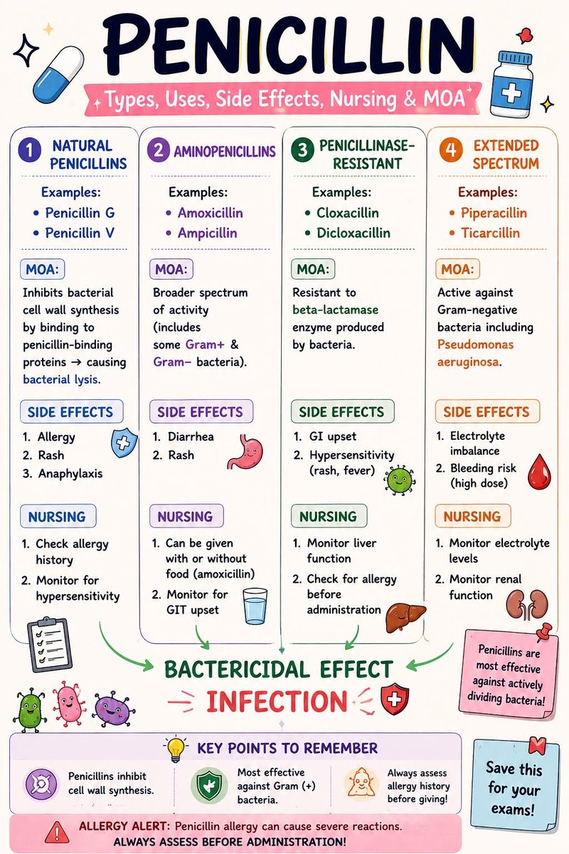 DrSalamRahhal's tweet photo. Quick review of penicillin 💊 https://t.co/8Pb17MplJY
