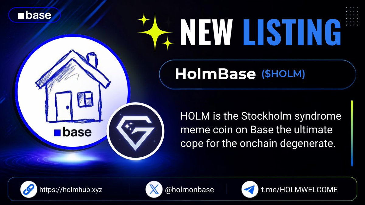 GemsOfCryptoCom's tweet photo. 💎 New Listing Alert! 💎

Introducing @HolmOnBase 🏠

HOLM is the Stockholm syndrome meme coin on @base. The ultimate cope for the onchain degenerate.
You bought the dip. The dip kept dipping.
Somewhere between denial and devotion, the bag became a community and the community became home.
Now you're not just holding. You belong here.
You can check out anytime. You just won't want to.
Welcome HOLM.

Chain: Base
C/A: 0x4D526ec9c885469aEe508585D99E77daeF09Da35

Check out the $HOLM profile, now live on Gems of Crypto 👇

https://t.co/qRoAsSGpd2