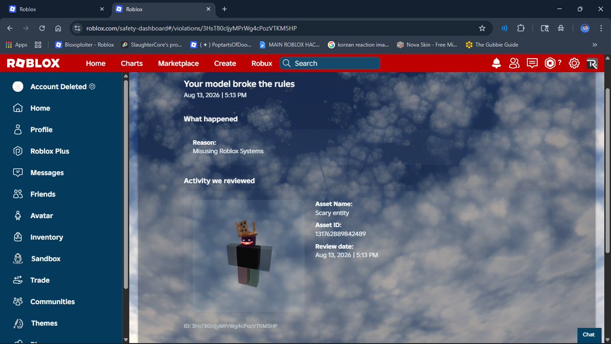 Ep1cdudee's tweet photo. Banned from Roblox for things I never did? All my models have been appealed except the chat ban which is actually keeping me banned.. I’ve gotten no response, I’ve sent multiple emails and appealed but nothing. Been playing Roblox for 10+ years! #Roblox https://t.co/YXHg8hMJyu