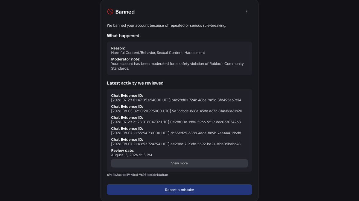 Ep1cdudee's tweet photo. Banned from Roblox for things I never did? All my models have been appealed except the chat ban which is actually keeping me banned.. I’ve gotten no response, I’ve sent multiple emails and appealed but nothing. Been playing Roblox for 10+ years! #Roblox https://t.co/YXHg8hMJyu