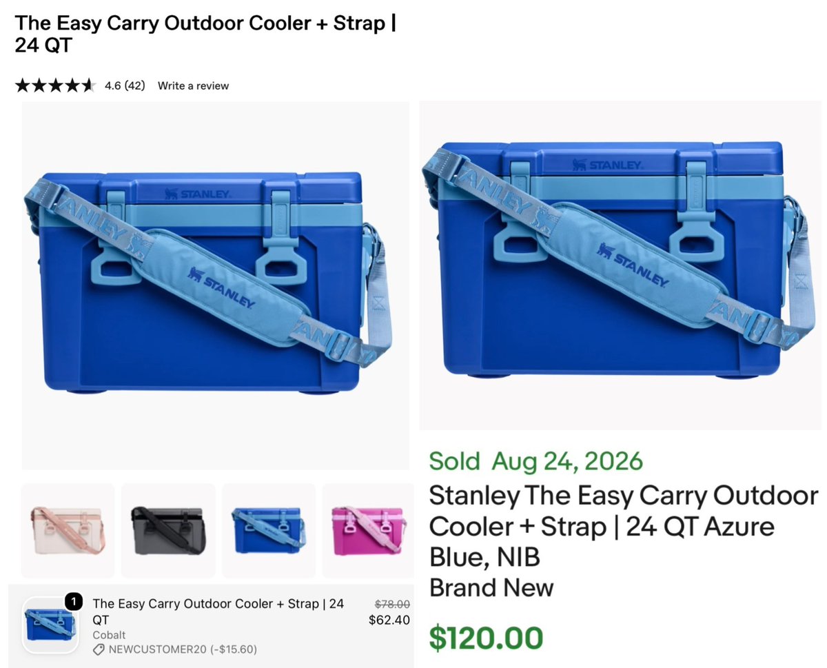 GlitchedDeals's tweet photo. STANLEY COOLERS LOWEST PRICE AVAILABLE

Carry coolers with strap now $62 with code ‘NEWCUSTOMER20’ at checkout

https://t.co/LEn78dYiPm

Mutilple colors available, promo code works for new users

Originally $130 retail, free shipping on orders $75+ #ad https://t.co/0Vgo6sizBV