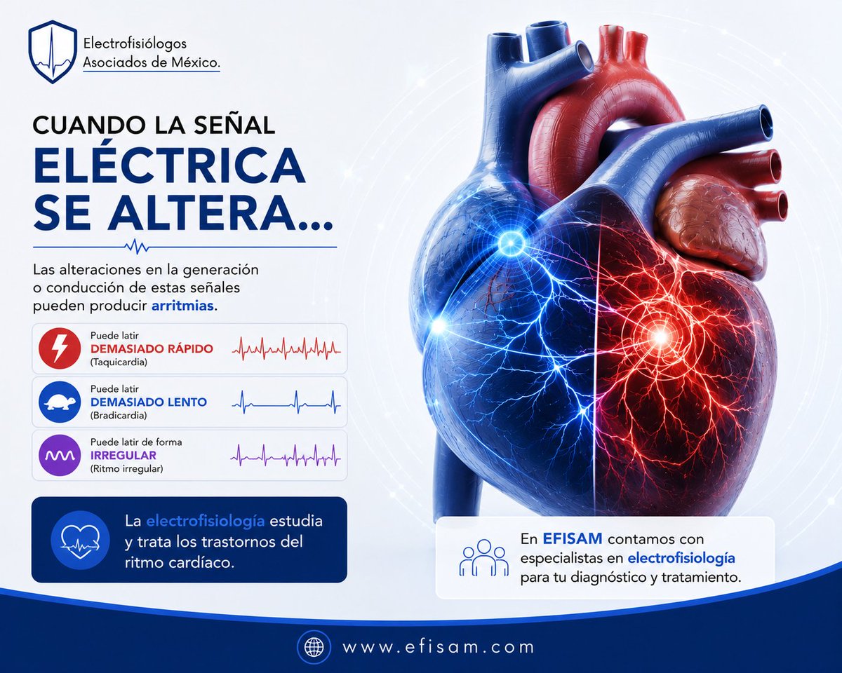 DrJorgePrez's tweet photo. ¿Sabías que tu corazón tiene su propio sistema eléctrico?
#EFISAM #Electrofisiología #Arritmias #Cardiología #SaludCardiaca #Corazón #Taquicardia #Bradicardia #RitmoCardíaco #Prevención #SaludDelCorazón #MedicinaEspecializada #DrJorgeperez https://t.co/KrTeq5Cm04