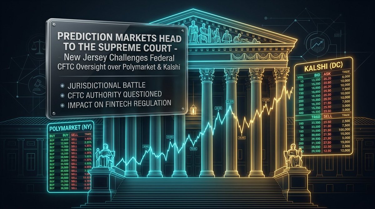 0xQuanNguyen's tweet photo. The multi-billion dollar prediction market boom just triggered a historic constitutional showdown.

New Jersey officially became the first US state to petition the Supreme Court over @Polymarket and @Kalshi.

Here is why this legal battle will define the future of on-chain finance:

The clash between state gambling laws and federal commodities regulation has reached a boiling point:
- State gaming commissions want prediction contracts classified as unlicensed gambling subject to state-level bans and taxes.
- Federal regulators (CFTC) argue that decentralized prediction markets are event derivatives and information commodities protected by federal preemption.
- With Polymarket valued at $21B and global trading volume surging, the Supreme Court’s ruling will determine whether decentralized truth oracles can legally operate in America.

This case isn't just about betting odds. It is about who owns the legal authority to price future reality.