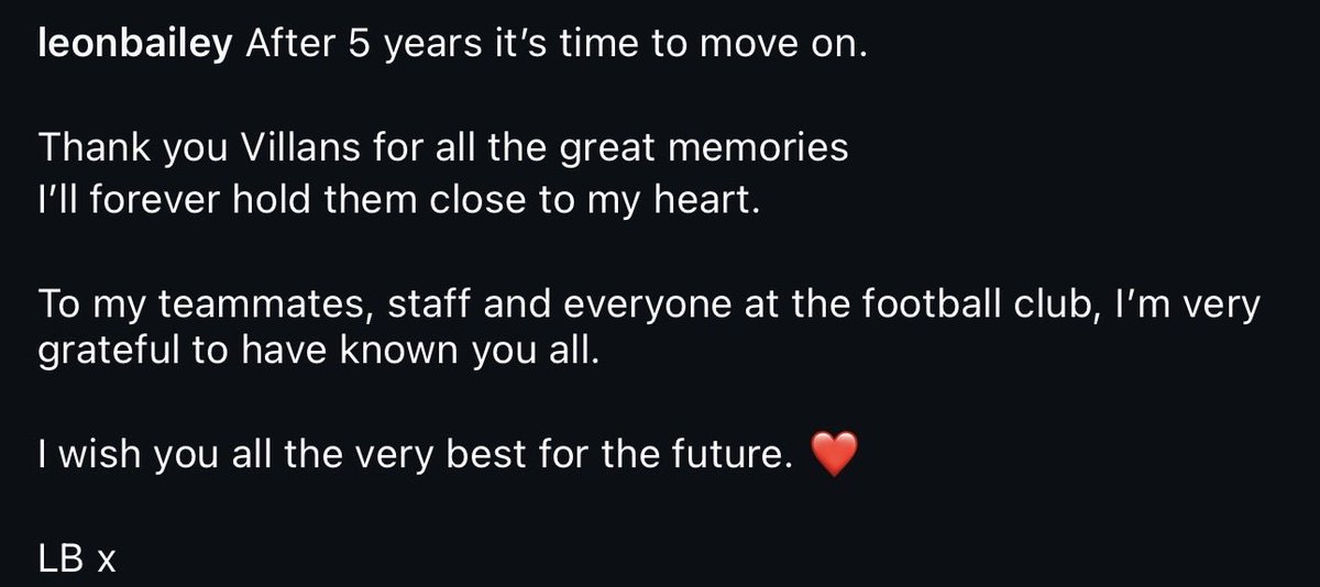 johntownley11's tweet photo. Leon Bailey has posted a farewell message to Aston Villa on Instagram…

#AVFC https://t.co/tNFPTFgi6o