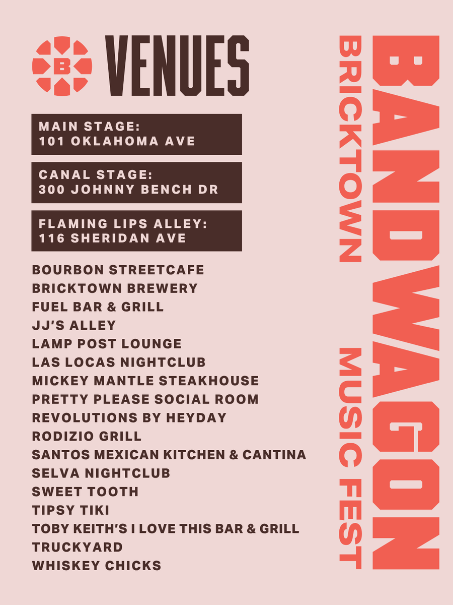 _Bricktown's tweet photo. 🎸 Bricktown's new, free music festival is nearly here! Check out the Main Stage lineup, see the full list of participating venues, and start planning your Bandwagon experience.
See the full schedule: https://t.co/sMPdnQD3TC https://t.co/k9BRRuWQEm