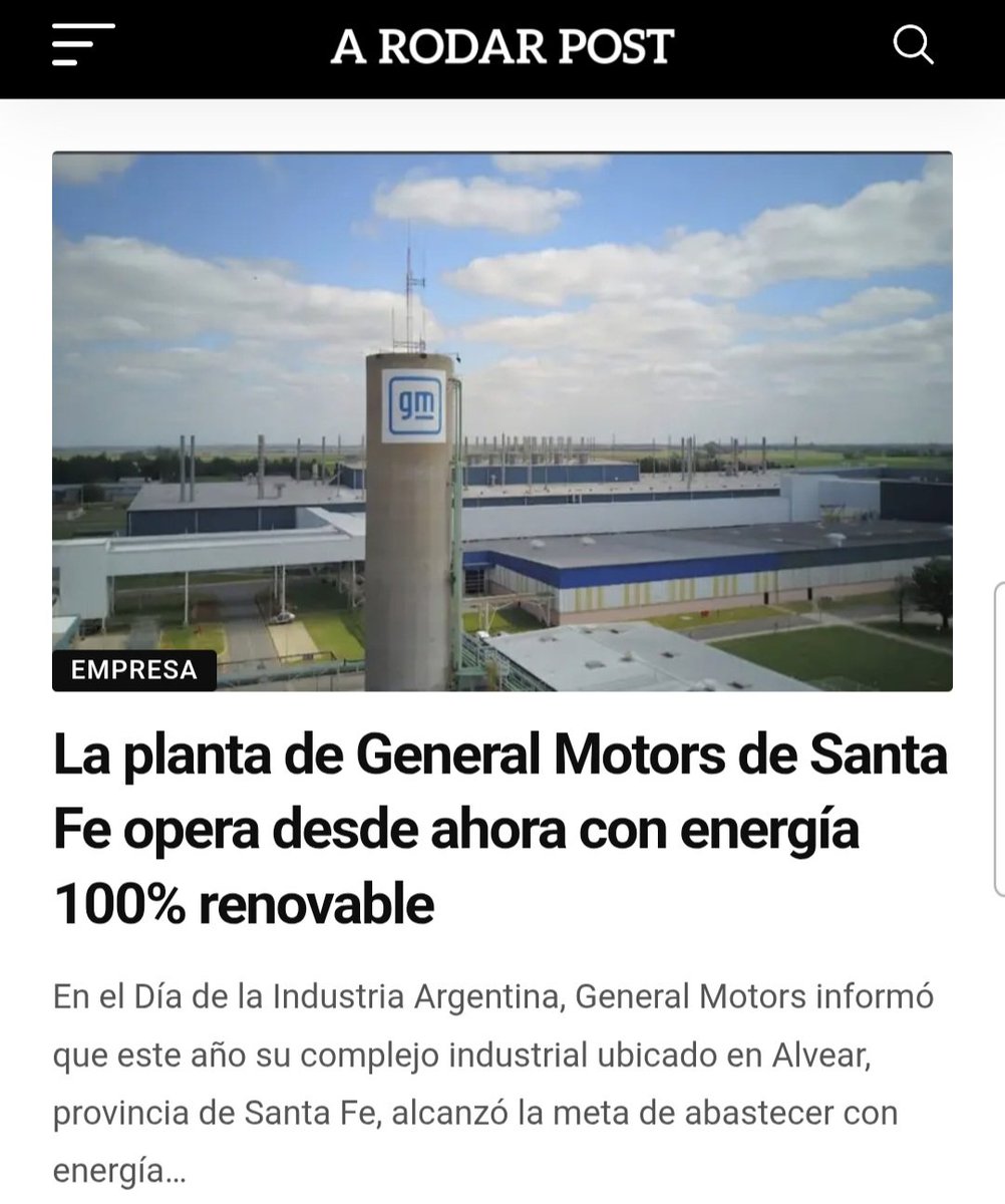 horacioalonso16's tweet photo. Dato.  La planta de General Motors de Santa Fe comenzó a abastecerse por completo con energia 100% renovable. Durante 2 años se realizaron trabajos para eso. Se adelantó 8 años a la meta establecida que era para 2035. Más información, acá 👇
https://t.co/8ijjkIVQdE https://t.co/2NJ9gRggPe