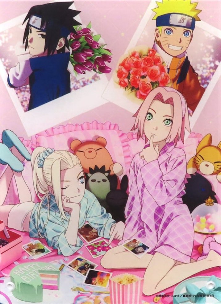fairydustsaku's tweet photo. this official art of sakura celebrating her birthday with ino is so cute https://t.co/JB40pduiKI