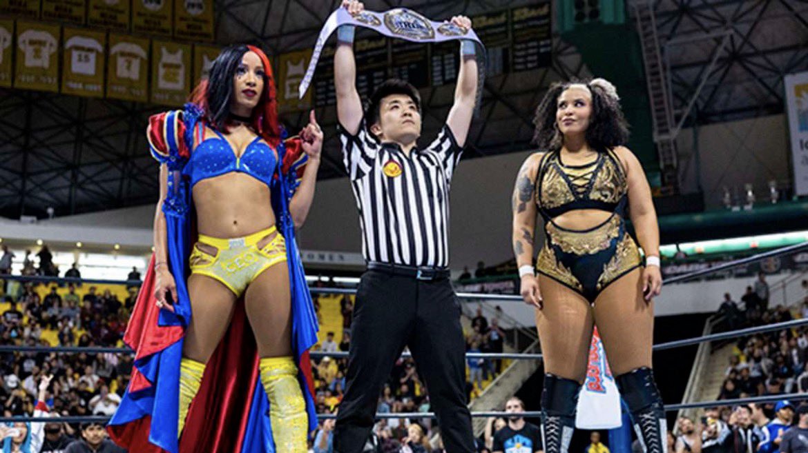 LyricWrestling's tweet photo. It took rewatching the match and entrances to catch this detail but Mercedes calling back to the original Resurgence match by going full Evil Queen right before Willow’s storybook intro was brilliant. https://t.co/Aoywi7eEUE