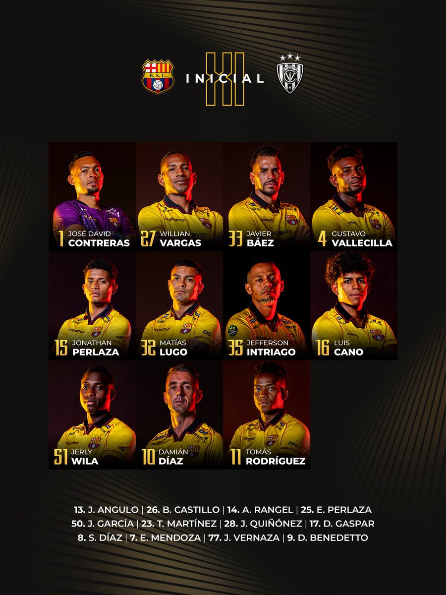 BarcelonaSC's tweet photo. XI para esta noche. ✅
¡DALE BARCELONA! 👊🔥

#VamosIdolo | #LigaEcuabet https://t.co/dkXQlA4pRS