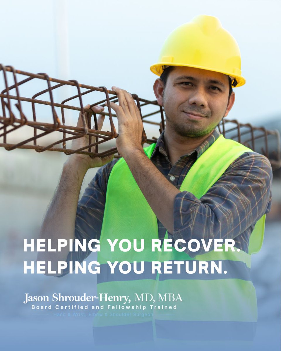 DrShrouderHenry's tweet photo. A #workplaceinjury can interrupt your job and your daily life. 🛠️
#DrJasonShrouderHenry provides expert workers' compensation care for hand, wrist, elbow &amp; shoulder injuries, helping patients recover safely and return to work with confidence through personalized treatment plans. https://t.co/3IKSEawUvg