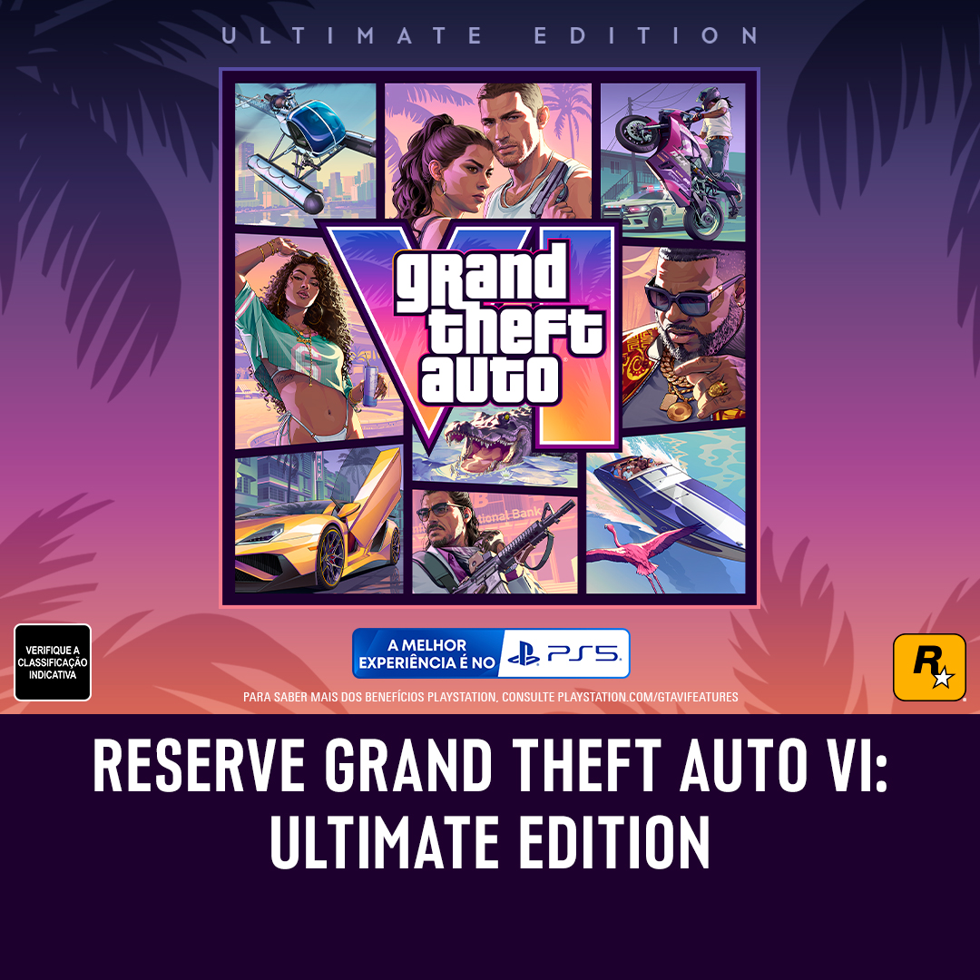 RockstarGames's tweet photo. Aproveite tudo que esse mundo imenso tem para oferecer. Reserve Grand Theft Auto VI: Ultimate Edition agora no PlayStation 5.
