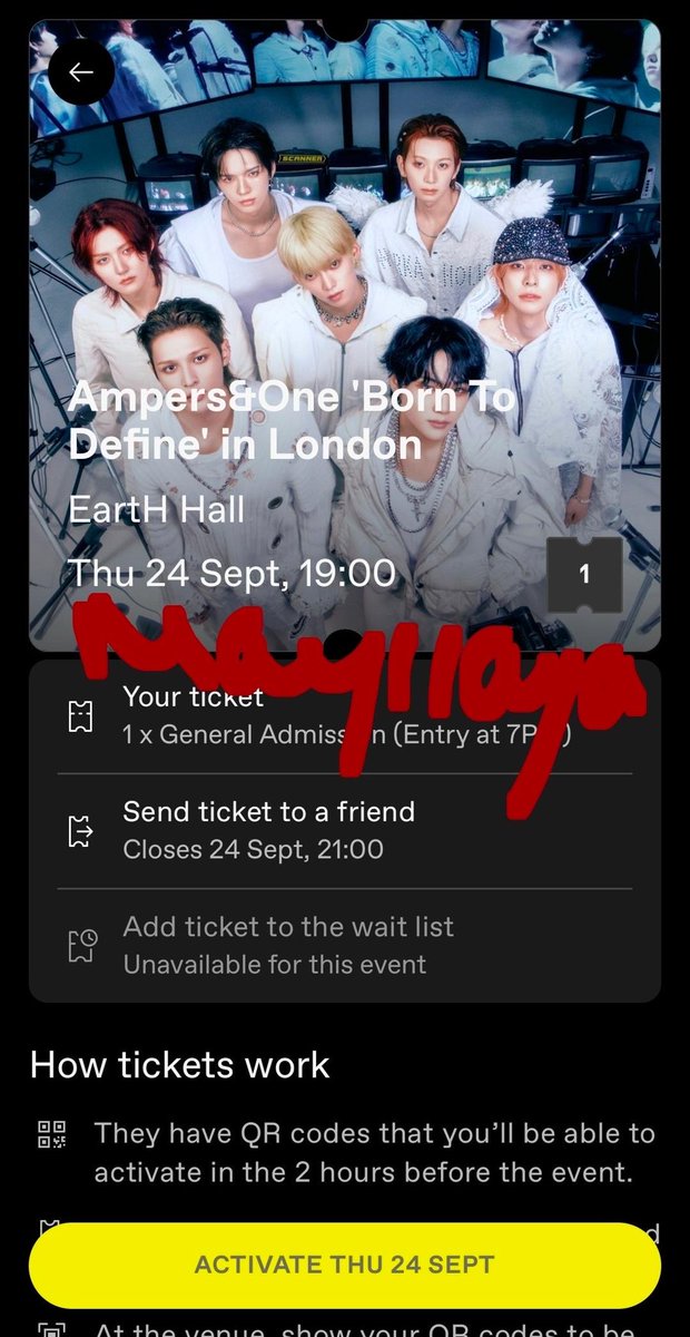 kyrellglazer's tweet photo. WTS ampers&amp;one London ga ticket (24th sep)

Want: £22 (half price)
Paypal or UK bank transfer

Selling/posting of behalf of @StarfallYun since they can no longer attend but don't have andear moots 😖

Available ✅

Pls comment/dm!! https://t.co/YJKJKPI2pF