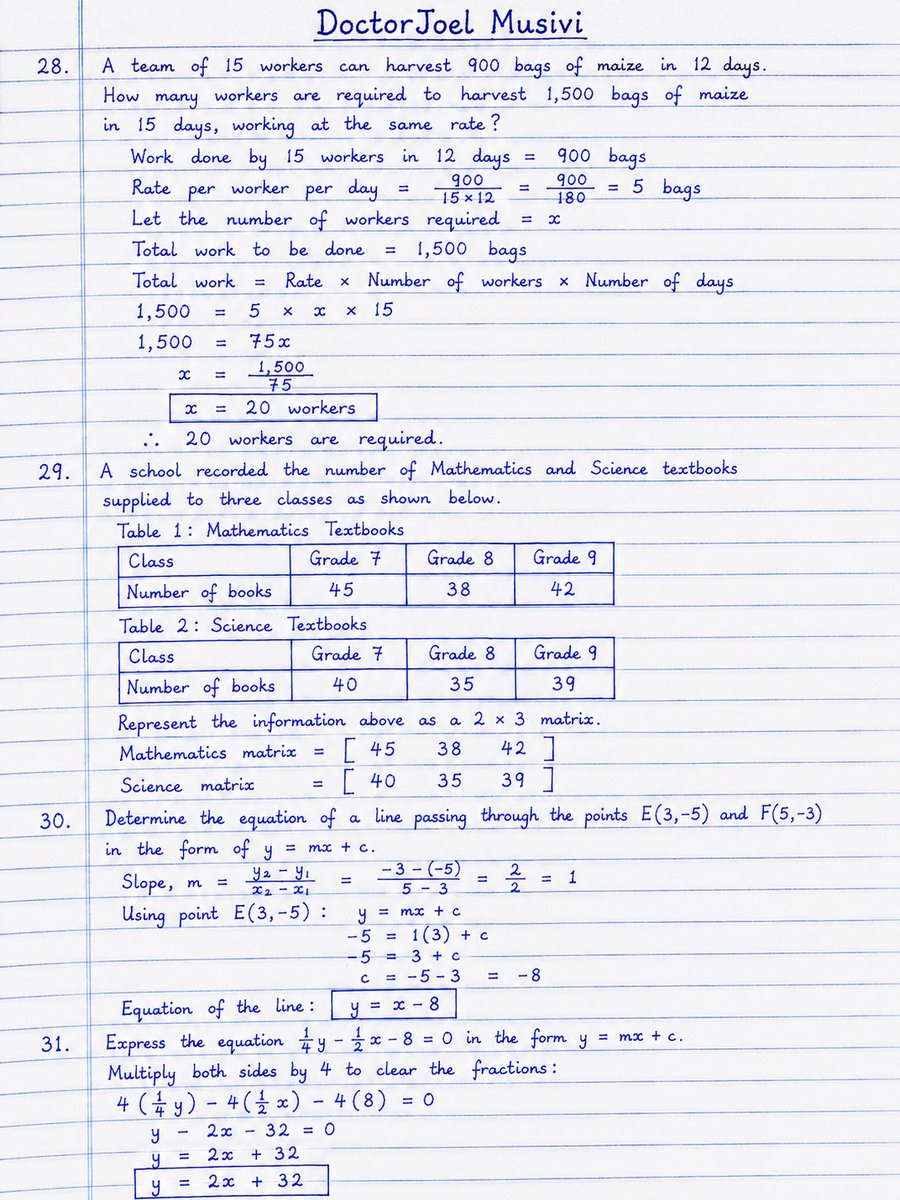 JoelMuthui9's tweet photo. GRADE 9 MATHEMATICS: Master Rates, Matrices & Linear Equations Step by Step!
#Grade9Maths #CBCMaths #MathematicsKenya #DoctorJoelMusivi https://t.co/D4jE5FumpB
