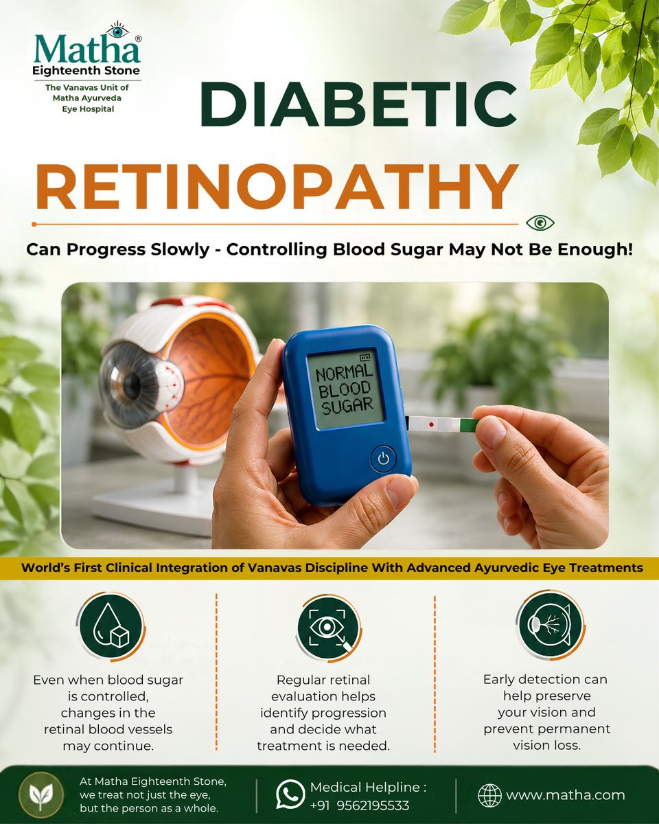 eighteenthstone's tweet photo. Diabetic retinopathy may progress even with controlled blood sugar. Our inpatient Ayurvedic approach includes eye rest, dietary regulation, timely therapies, monitoring &amp; follow-up.

📞 +91 9562195533
🌐 Website: https://t.co/oSsFUUdhfz

#DiabeticRetinopathy #EyeHealth #Vanavas https://t.co/I5tpMRKHy4