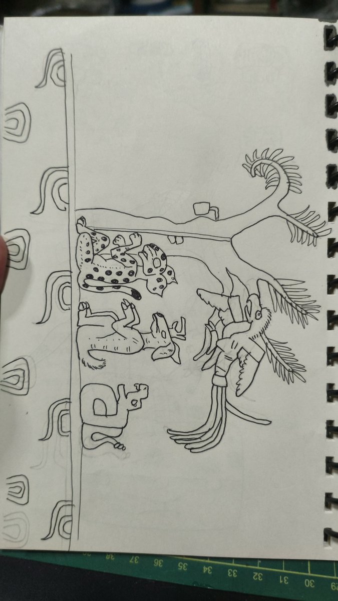 Tezcacoyotl's tweet photo. Segunda parte del borrador, consta del fin del texto de la primera página y la parte donde son creados los seres vivos, tenía pensado esos dibujos con k'awiil sobre un tronó y animales, pero creo que rediseñare a k'awiil con estética similar a la primera página
#codice
#maya https://t.co/BnQXZlUqKQ