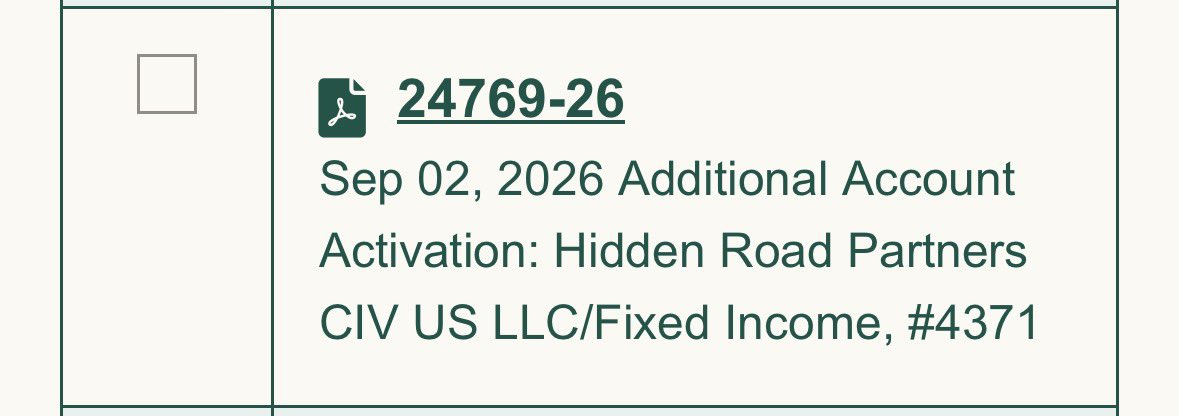 heythereRich's tweet photo. 🏛️ 🔌 FIXED INCOME
DTCC → HIDDEN ROAD → RIPPLE PRIME

Ripple Prime just widened its footprint inside DTCC.

Not in theory.

Not through a partnership announcement.

Through the account architecture.

Effective September 11, 2026, Hidden Road Partners CIV US LLC — now part of Ripple Prime — activates a dedicated FIXED INCOME account at DTCC: #4371.

That is the end of the story.

Now work backward.

Hidden Road first entered the NSCC stack on March 2, 2026, under clearing broker code 0443.

That initial scope was narrow:

OTC products.

Corporates excluded.
Municipals excluded.
Unit investment trusts excluded.

Now, six months later:

OTC → + FIXED INCOME

A separate account.
A separate business line.
A broader clearing footprint.

And that distinction matters.

This notice does NOT say XRP.

It does NOT say XRPL.

It does NOT say tokenized Treasuries.

It does NOT tell us volumes, clients, or why the account is being opened.

It is routine DTCC plumbing paperwork.

That’s exactly why I care about it.

Because the biggest infrastructure shifts rarely arrive with fireworks.

They arrive as:

membership updates
new clearing accounts
account activations
new asset-class permissions
post-trade connectivity
collateral infrastructure

One boring notice at a time.

And remember what Ripple actually bought:

A prime brokerage operating across digital assets, FX, derivatives, financing, repo and fixed income.

Now that prime broker is steadily adding capacity inside the existing U.S. clearing stack.

The architecture starts getting interesting:

DTCC / NSCC
↓
Hidden Road / Ripple Prime
↓
Fixed Income + Repo + Financing + Collateral
↓
Digital-asset infrastructure
↓
Potential blockchain post-trade rails

The last arrow is the one we keep watching.

Do not confuse this notice with proof that XRP or XRPL is settling fixed-income trades.

It isn’t.

But don’t ignore what is actually happening either:

Ripple didn’t build a blockchain and wait for Wall Street to come over.

They bought a prime broker already embedded in Wall Street…

…and that prime broker keeps plugging deeper into the machine.

September 11. Account #4371. Fixed Income.

Another piece of plumbing just got installed.

The water comes later.