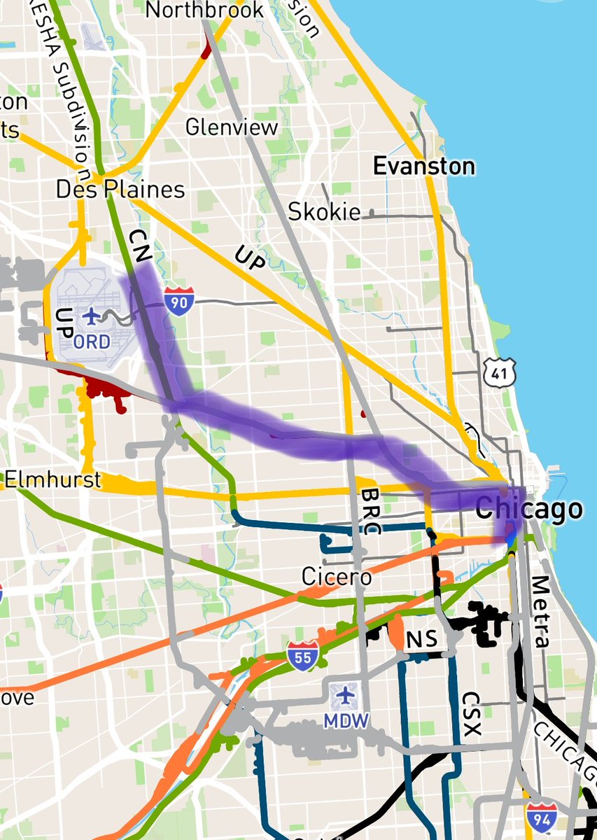 RailroadRaccoon's tweet photo. My hot take is, this should just be a frequent Metra service

I just see it eventually coming under public ownership or having to be bailed out (look at Brightline) Plus as a Metra service it would run to union &amp; could be easily integrated into a electric Metra regional network https://t.co/YBmxFcDJOn