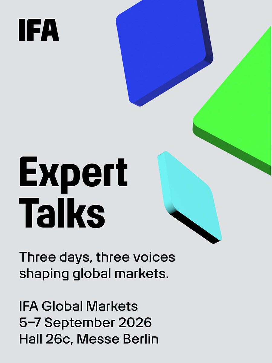 IFA_Berlin's tweet photo. Three days. Three voices shaping global markets.
Expert Talks at IFA Global Markets 2026: Carl West (AI & consumer commerce), Paolo Falcioni (EU appliance industry), Alexander Matheus (Cyber Resilience Act).
📍 5–7 Sep · Hall 26c, Messe Berlin · Trade Visitors Only
Ticket: https://t.co/9A9wRWCVBr
#IFAGlobalMarkets #IFABerlin