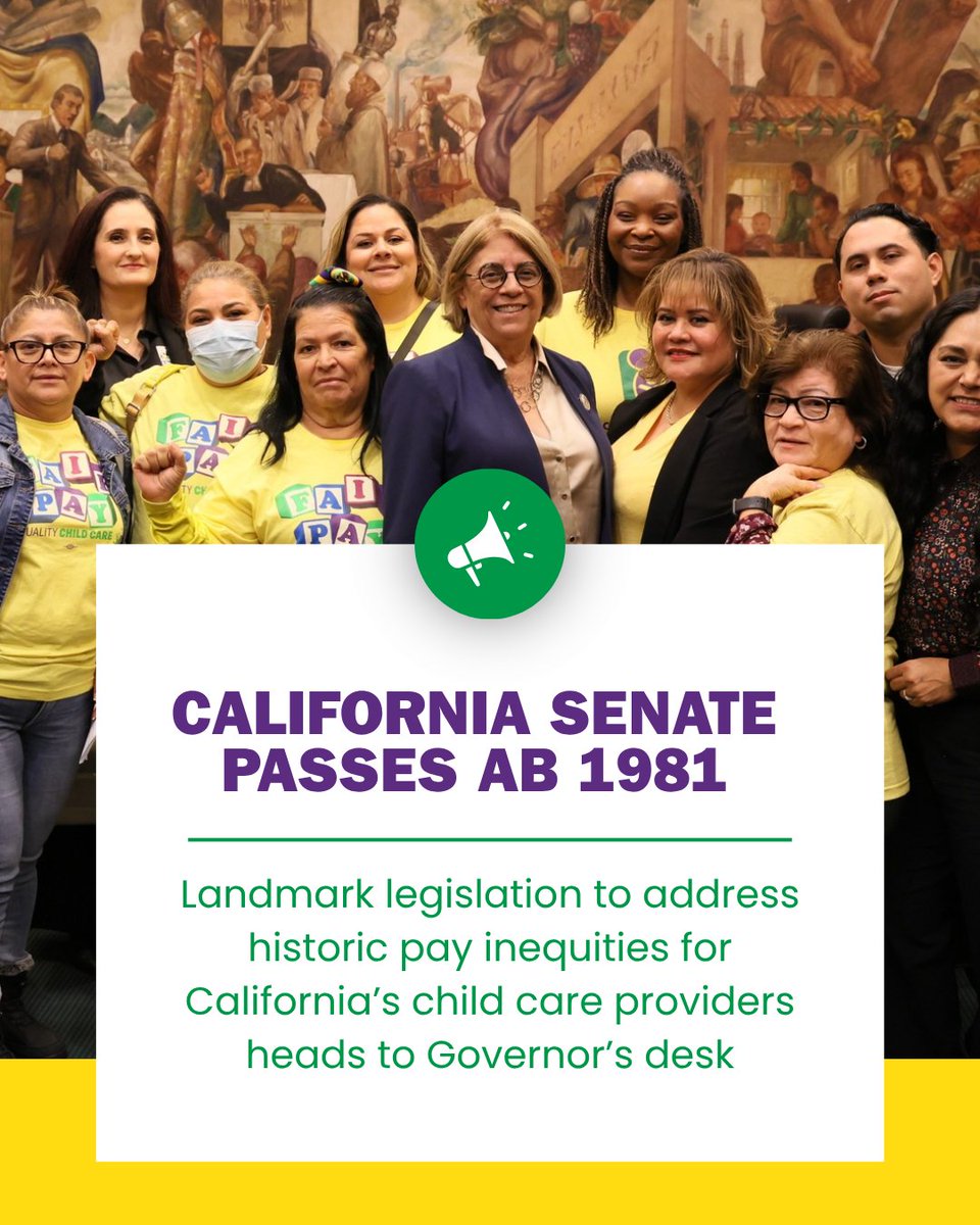 CCPUCalifornia's tweet photo. 🎉Legislation update: The California Senate passed #AB1981!

Child care providers have shown up day in and day out over the past 6 months to urge #CALeg to pass this critical legislation. https://t.co/kWslpcqIYF