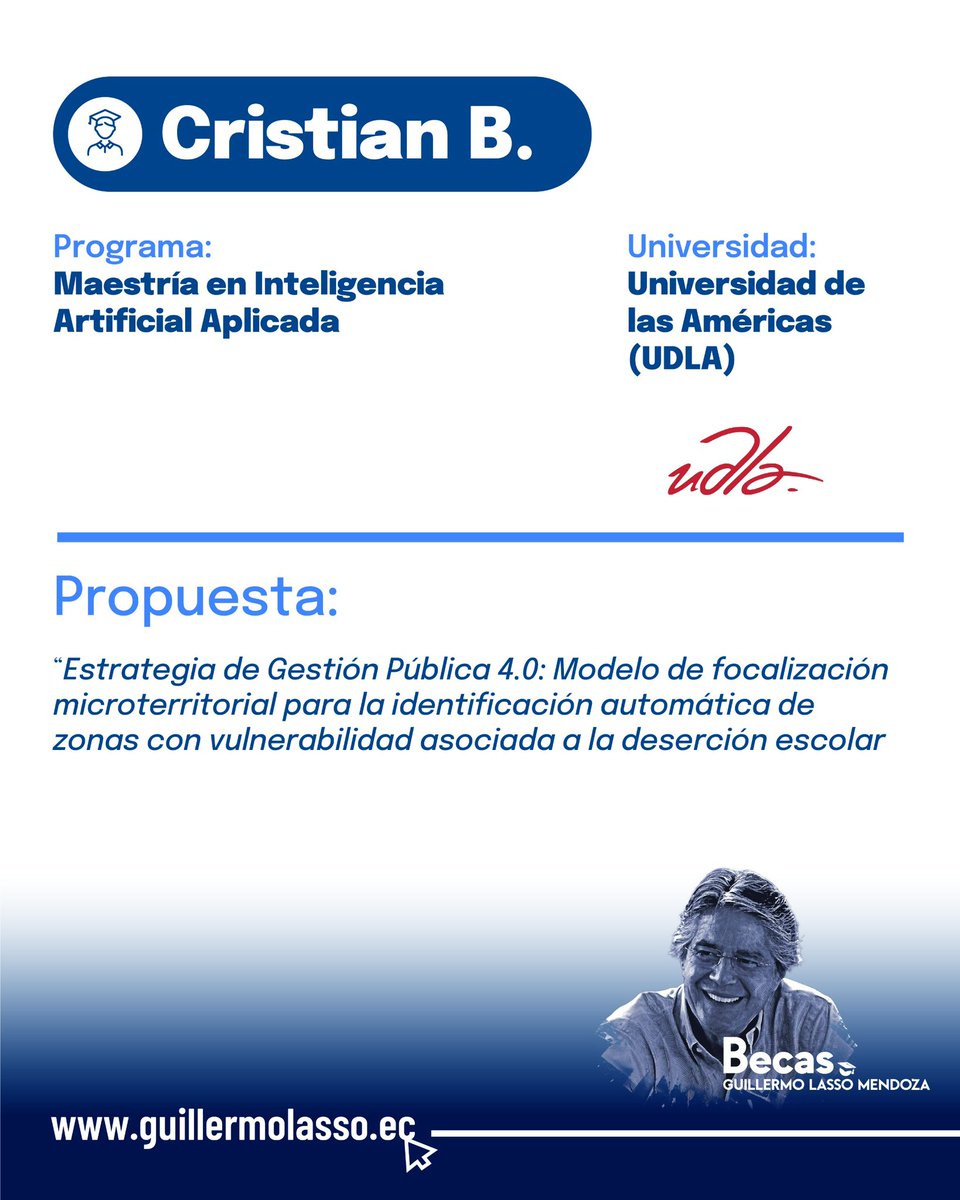 LassoGuillermo's tweet photo. Con mucho orgullo compartimos a los finalistas de la segunda edición de las Becas Guillermo Lasso Mendoza para Maestrías Locales. 

Cada uno de ellos representa lo que más me motiva de este programa: gente que cree en su formación y en el futuro de Ecuador.

Gracias a todos los que postularon.