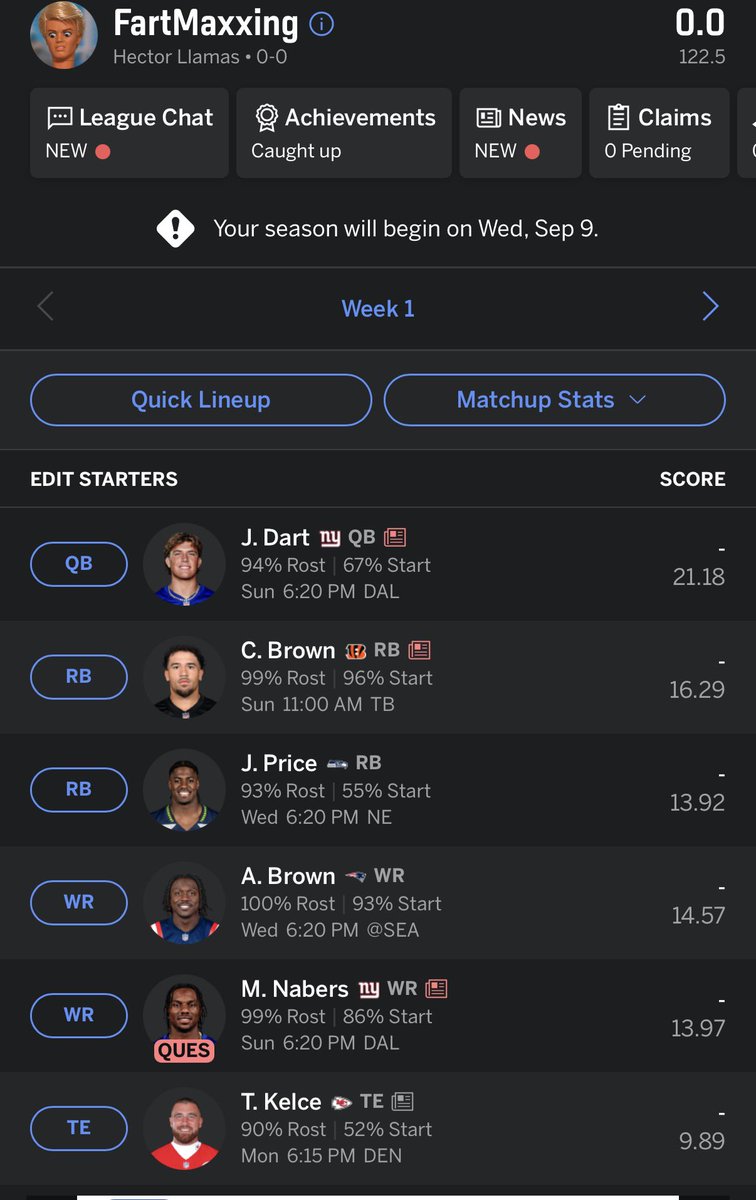 hektoriouss's tweet photo. Which one of my two fantasy football teams will have a better season? 12 man auction league. 

DiamondNuts or FartMaxxing? https://t.co/kFAHePhY8l