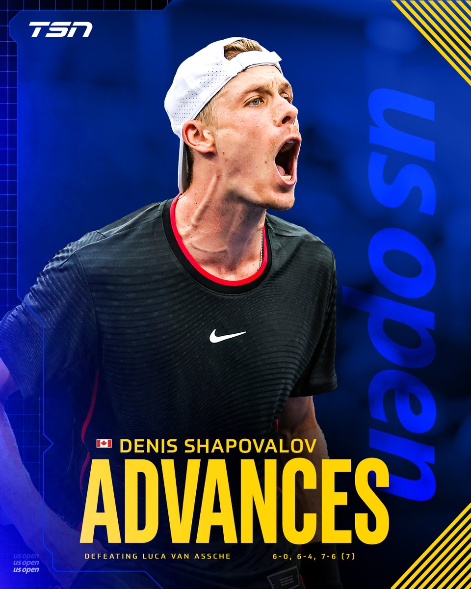 TSN_Sports's tweet photo. Denis Shapovalov is heading to the 3rd round of the #USOpen! He will face Ben Shelton (8). https://t.co/33aC5vWnGd