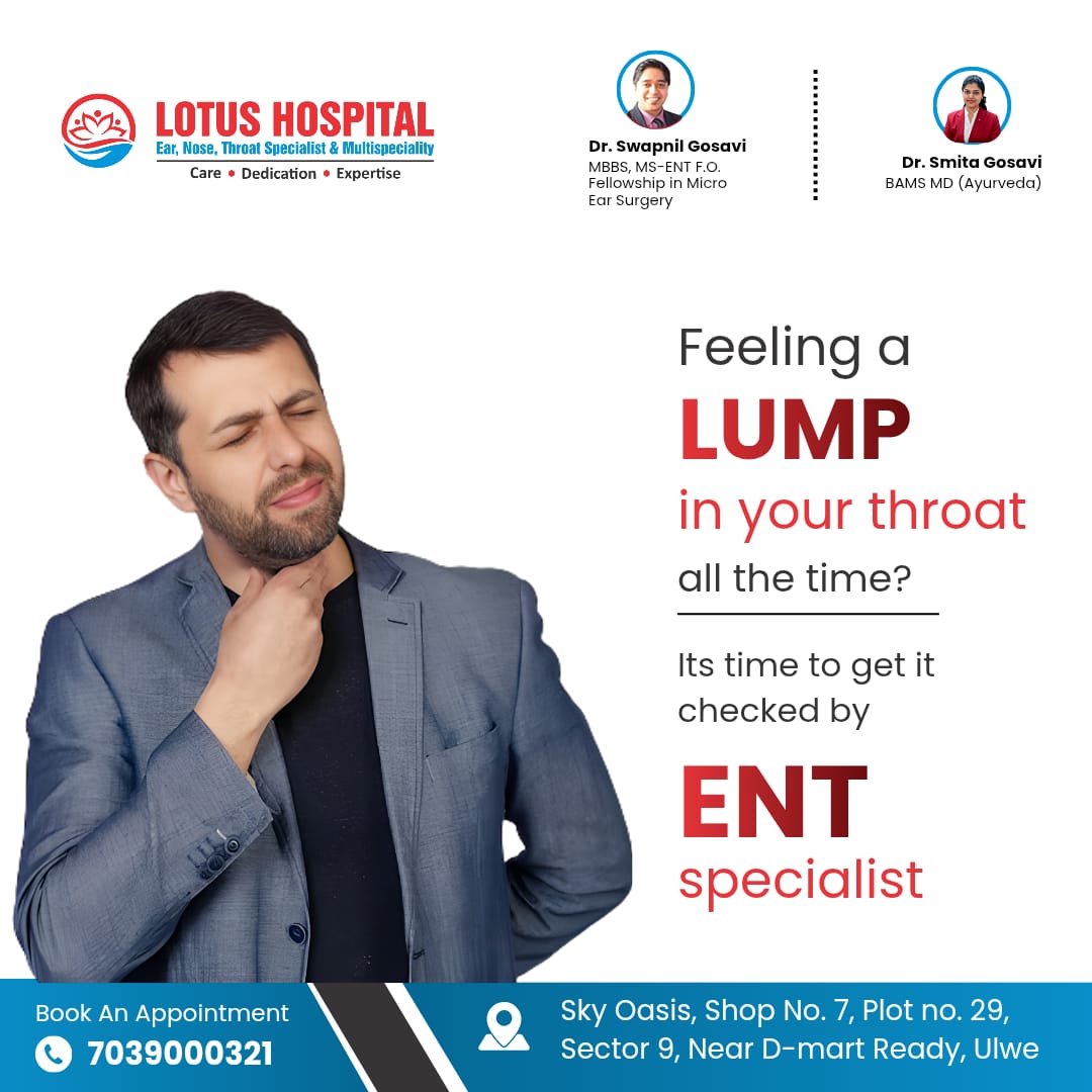 bees_des's tweet photo. Persistent lump-in-throat sensation? Don’t ignore it. Consult an ENT specialist for early diagnosis, better care, and peace of mind. Visit Lotus Hospital, Sky Oasis, Shop 7, Sector 9, Ulwe, Navi Mumbai. Call 7039000321 https://t.co/EsmDBiZLWn