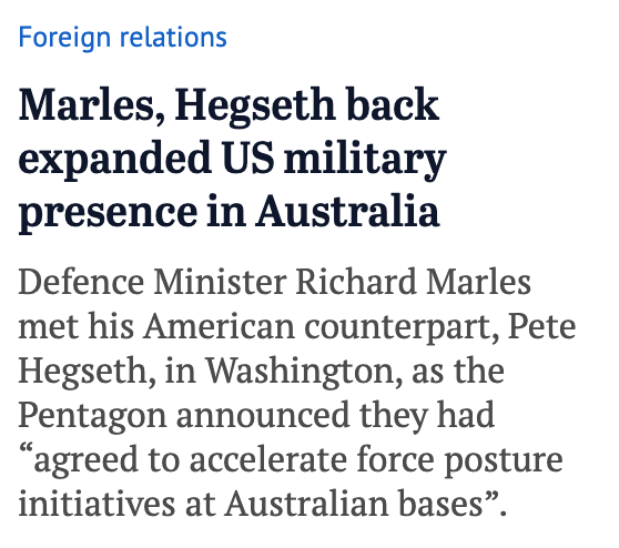 LabAgainstWar's tweet photo. Richard Marles is selling Australia's future to the Trump administration and accelerating US military presence in Australia. We have to reject this headlong rush to militarism and break off this drive to war.

No US troops. No US subs. Dump AUKUS. https://t.co/xZxO1b0b4f