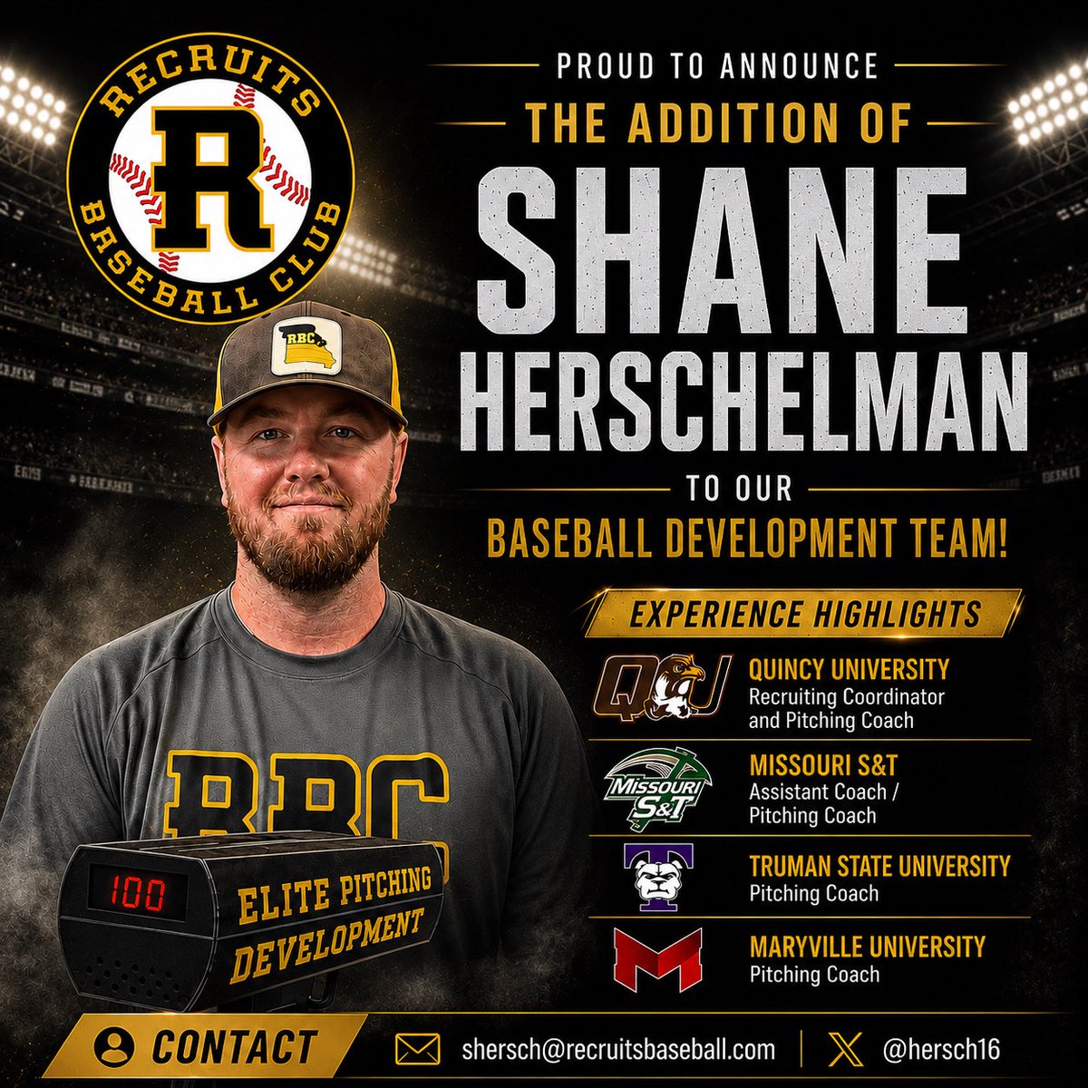 stlrecruits's tweet photo. Big news at RBC! Welcome Shane Herschelman to the team! 
Shane brings unmatched expertise in player development, elite-level coaching, and college recruiting. We’re excited for our players to learn from the best as we continue to elevate our program! #recruitsbaseball @hersch16 https://t.co/5v2toxz8Gr