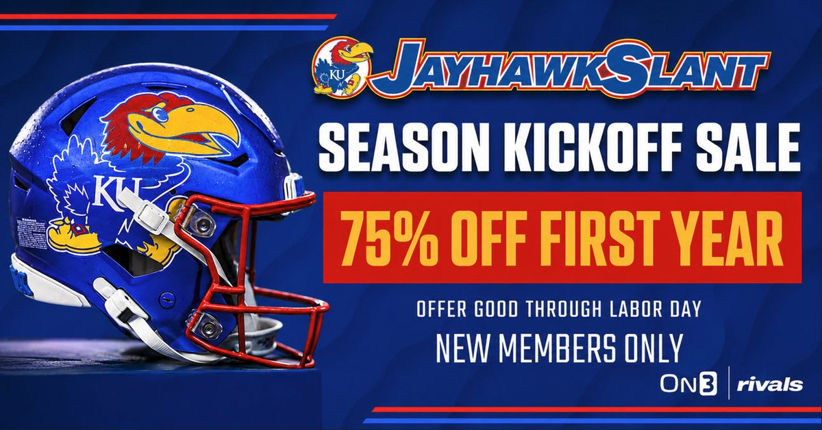 JayhawkSlant's tweet photo. 🚨🚨 75% OFF through Labor Day 🚨🚨

Our kickoff special is good through Labor Day. Get Jayhawk Slant for 75% off, less than $3.00 a month. #kufball #kubball 

➡️- https://t.co/5is8oaNnHg https://t.co/i40chiSYit