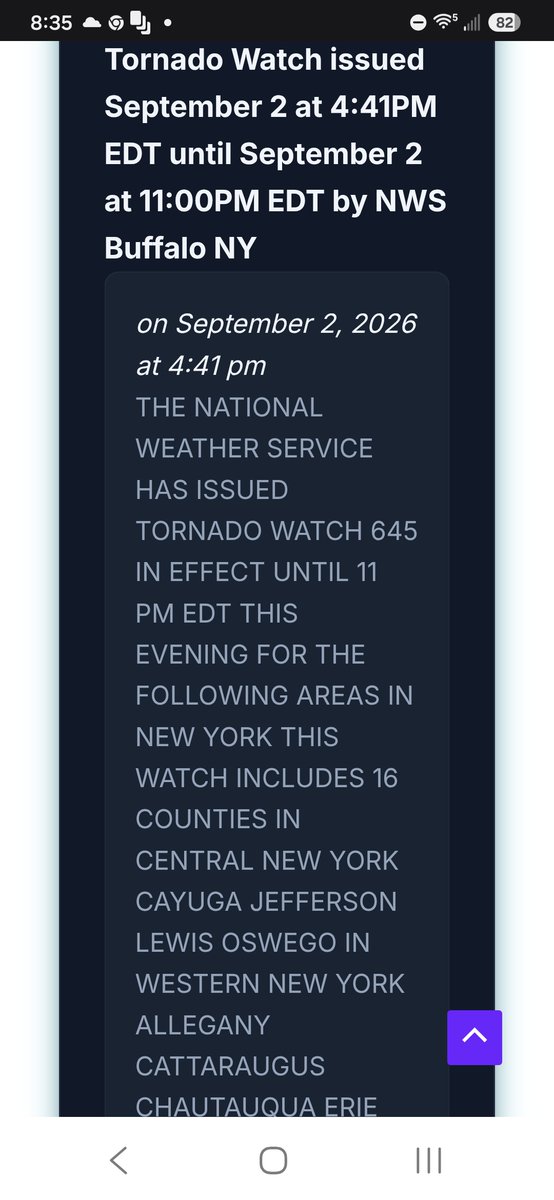 globalwxpro's tweet photo. #TornadoWatch #Tornado #wxtwitter
@NWStornado has issued a Tornado Watch for parts of New York until 11 PM EDT https://t.co/7Qp12NTNlr https://t.co/ixFmwiHFJB