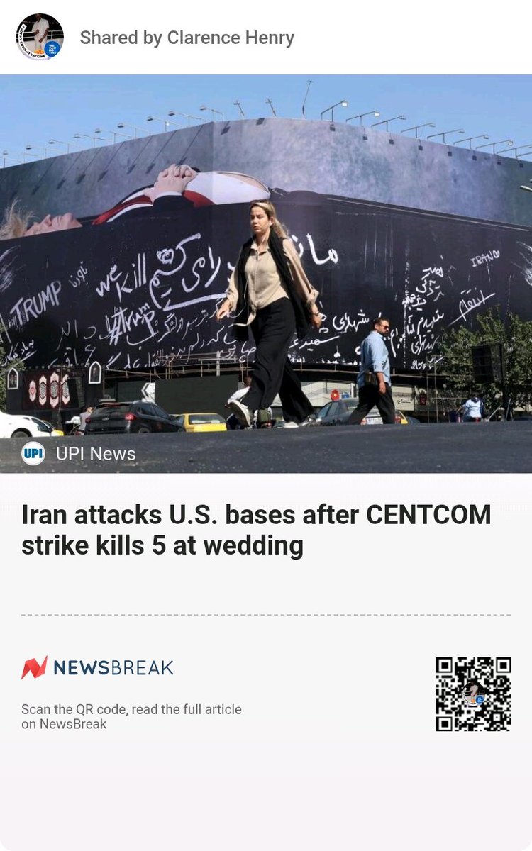 Randyluv5's tweet photo. Iran attacks U.S. bases after CENTCOM strike kills 5 at wedding #Iran #Nuclearweapon #IslamicRevolutionaryGuardCorps
https://t.co/s51mFeehPt https://t.co/jCkhfYZNI9