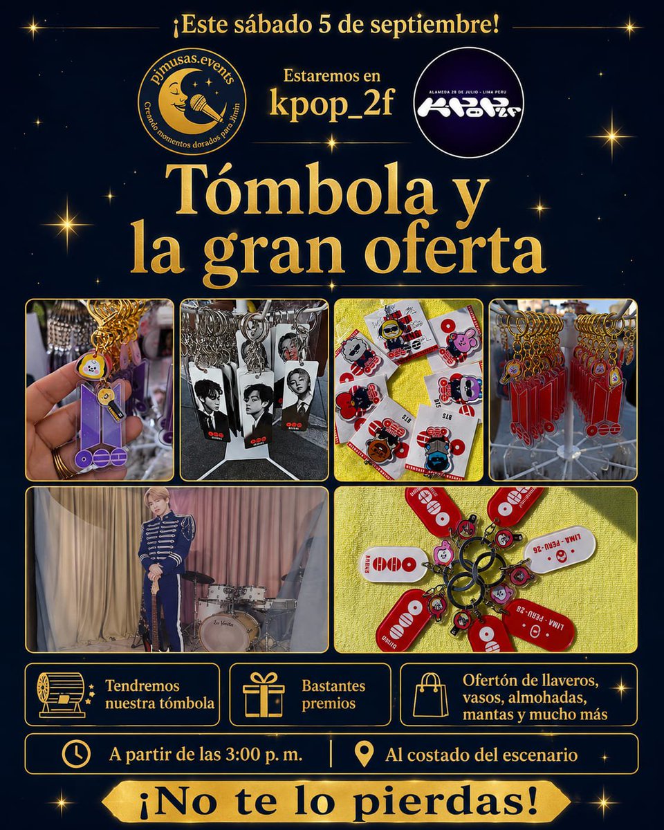 Pjmusas_Events's tweet photo. Atencion !!  Otra actividad se viene  PROFONDOS #Jimtober y no queremos que te lo pierdas 🫵🏼
🎁 Tómbola, rifa y bastantes premios.
🛍️ Oferta de merchandising
✨ ¡Un ambiente súper cálido para compartir nuestro amor por Jimin!
🗓️ Sábado 5/09
📍 @kpop_2f al costado del escenario https://t.co/pxU8oTAmO6
