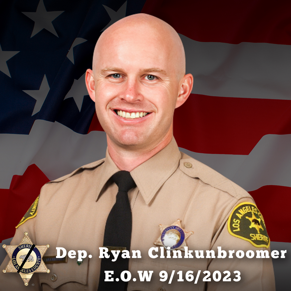 LACoSheriff's tweet photo. For nearly three years, we have stood firmly with Ryan Clinkunbroomer’s family and with the dedicated men and women of our Palmdale Sheriff’s Station.  Throughout this time, we have remained steadfast in supporting this investigation and doing everything we can to assist the Los Angeles County District Attorney’s Office in pursing justice and holding this individual accountable for the ambush murder of Ryan.

Today’s verdict delivers justice and accountability.  While nothing can bring Ryan back to his family, his loved ones, or our LASD family, we hope this verdict brings a sense of peace and closure to those who loved him and served alongside him.

Ryan dedicated his life to service, proudly carrying on his family’s legacy as a third-generation member of the Los Angeles County Sheriff’s Department.  We will forever honor his service, his sacrifice, and the badge he proudly wore.  Deputy Ryan Clinkunbroomer will never be forgotten.