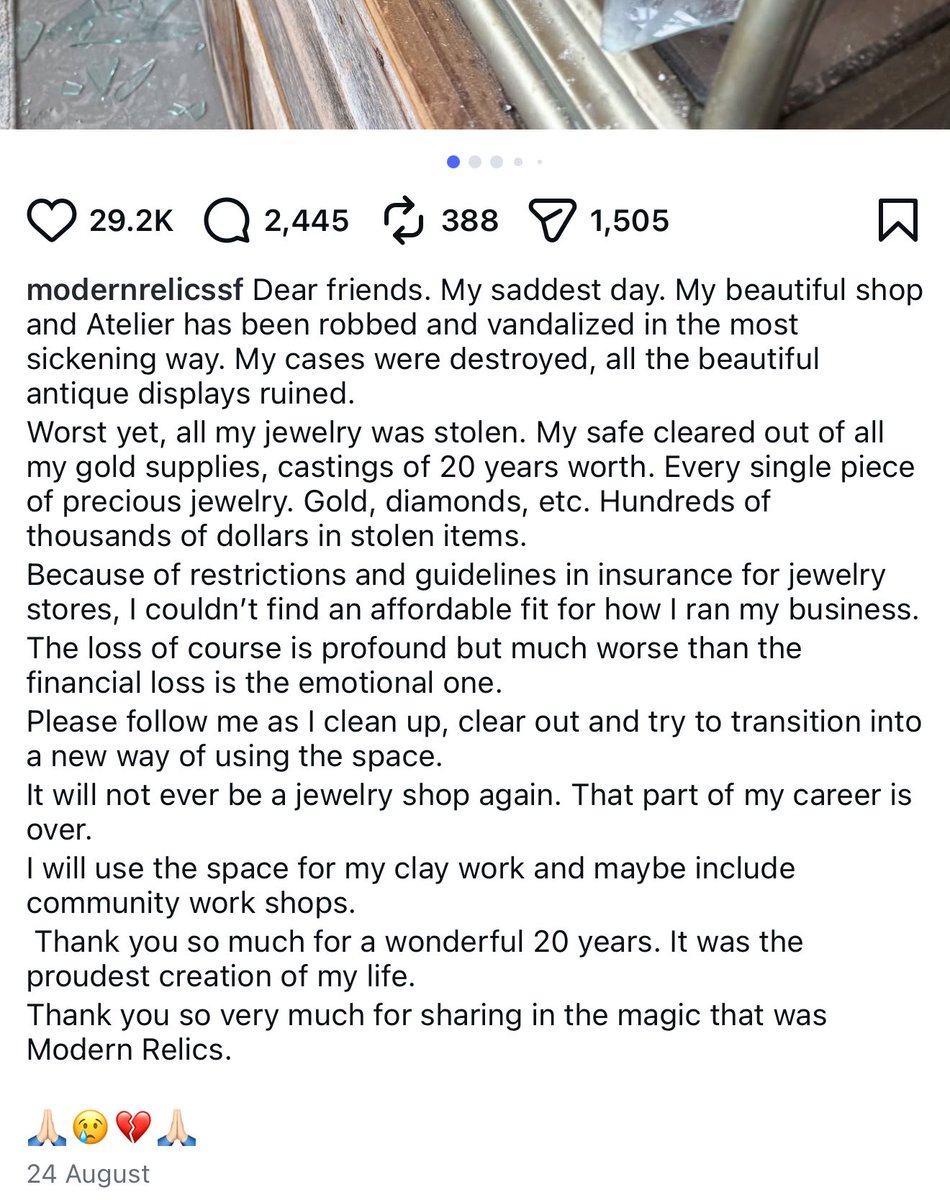 nonregemesse's tweet photo. When I opened Instagram I didn’t expect to see something so tragic. This person’s entire livelihood has ended https://t.co/fggN99WE2j
