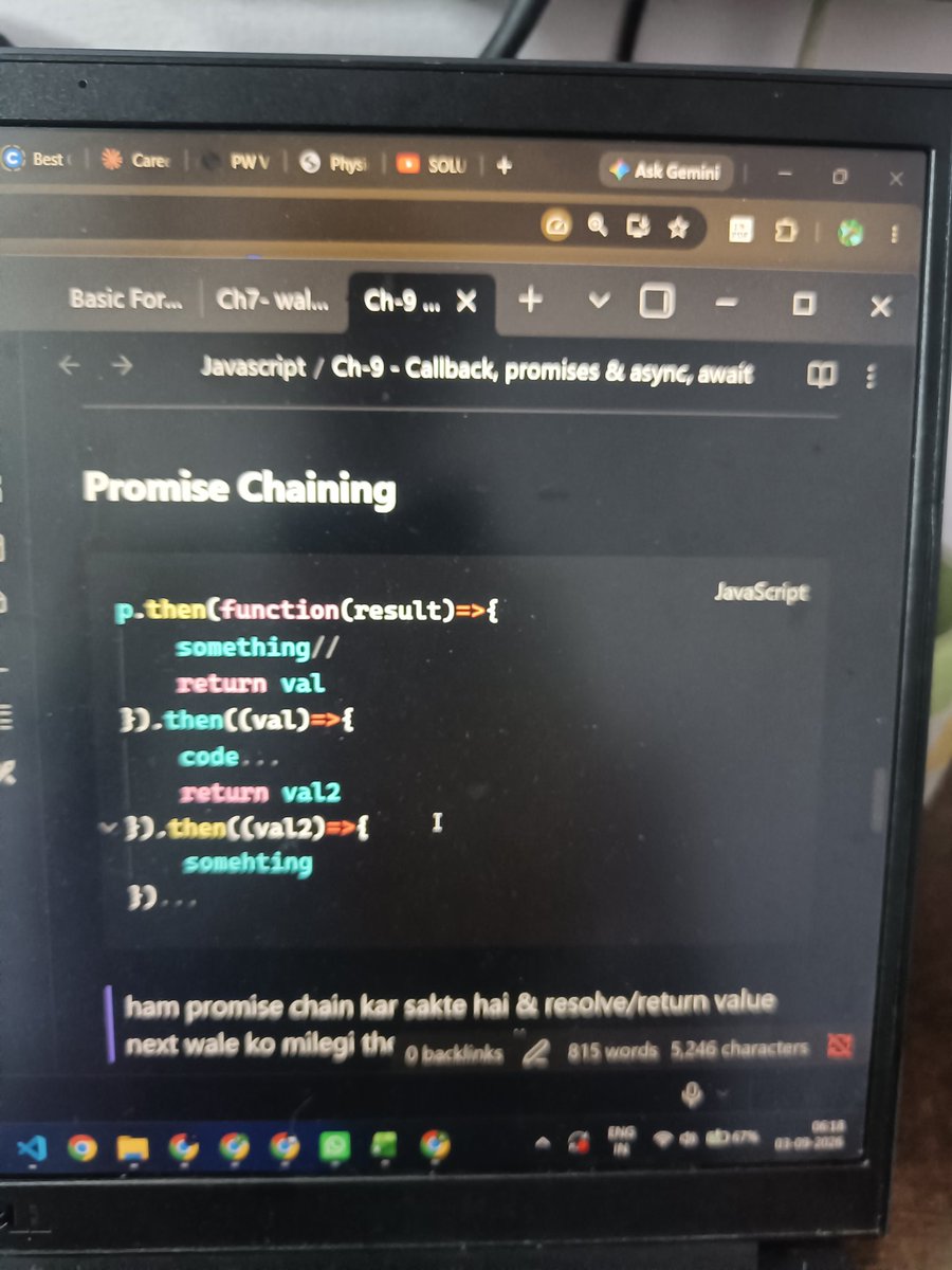 masrocketjet's tweet photo. For days 15 of learning full-stack(i changed the title)

1. JS:
- Promise Chaining
- multiple handlers
- The Promise API
(Just methods of promise)
-

2. SQL:
- independent Row and Table Sub queries 
- Dependent subqueries(cool)

Gonna start react soon, after js ends
#Javascript https://t.co/vGUHjYwM7e