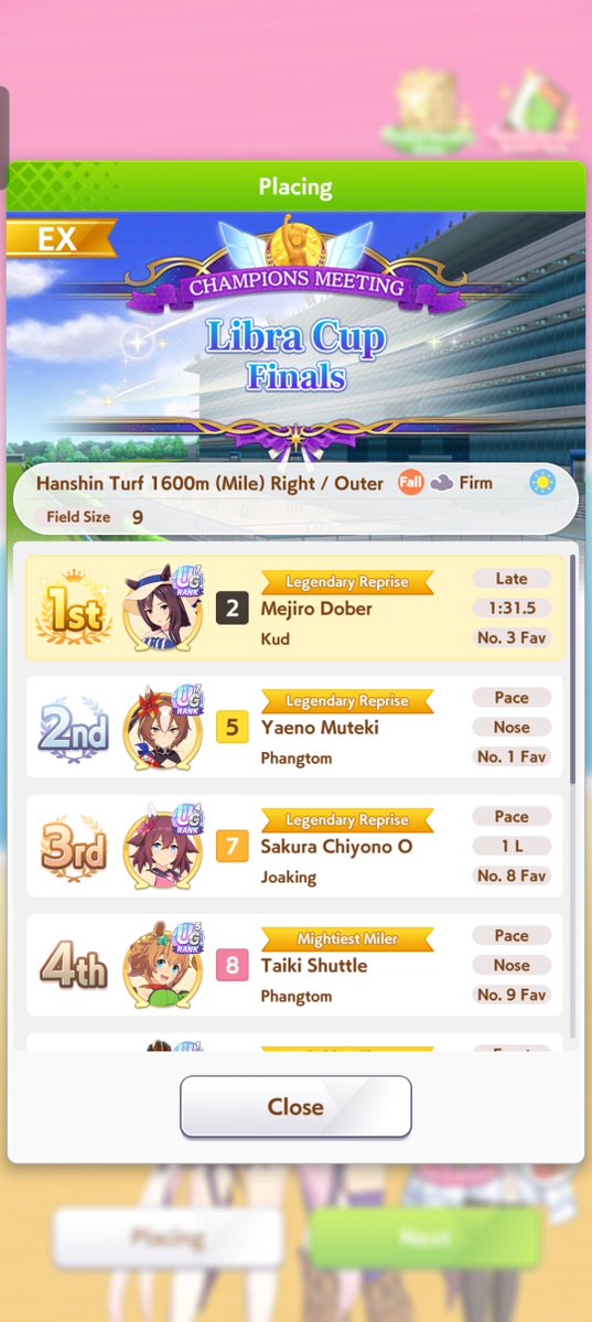kudjw's tweet photo. Libra Cup 2 Win! Did not proc unique entering late race from 8th place .. by some miracle she still won by a nose https://t.co/4ki7kNpwJm